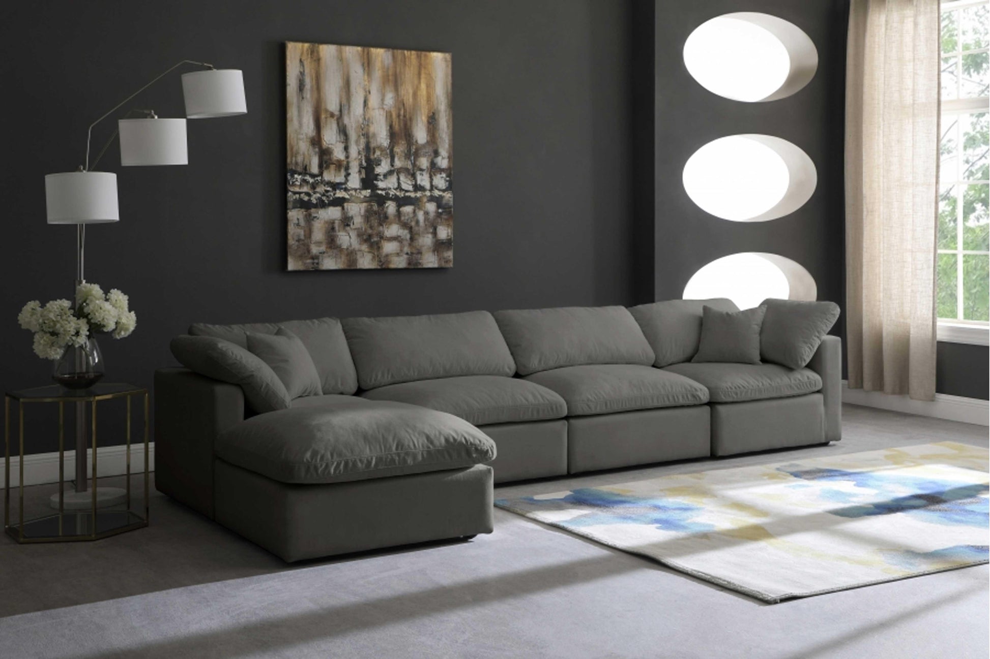 Plush Velvet Standard Modular Down Filled Cloud-Like Comfort Overstuffed Reversible Sectional SKU: 602-Sec5A - Venini Furniture 