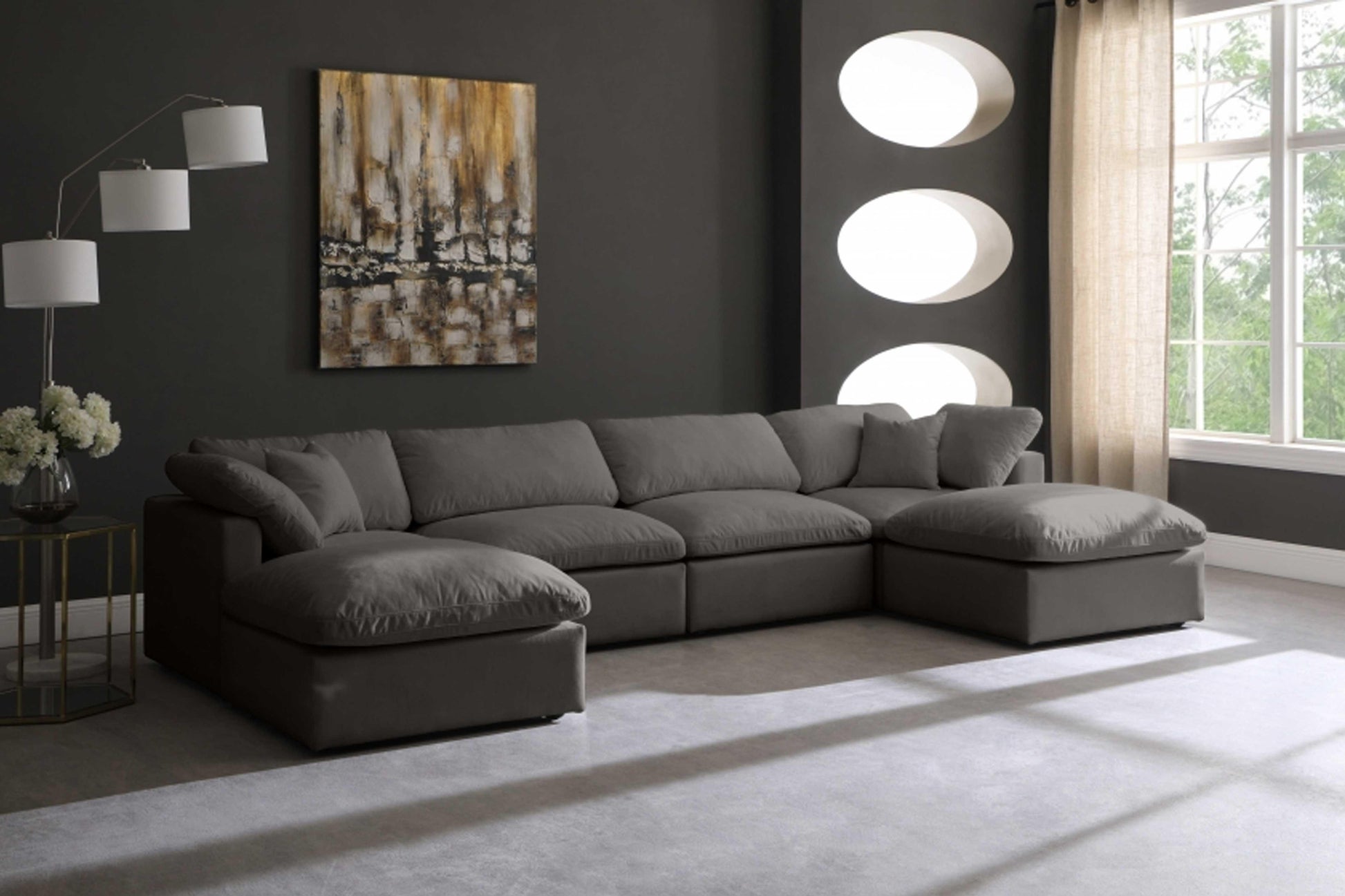 Plush Velvet Standard Modular Down Filled Cloud-Like Comfort Overstuffed Reversible Sectional SKU: 602-Sec6B - Venini Furniture 