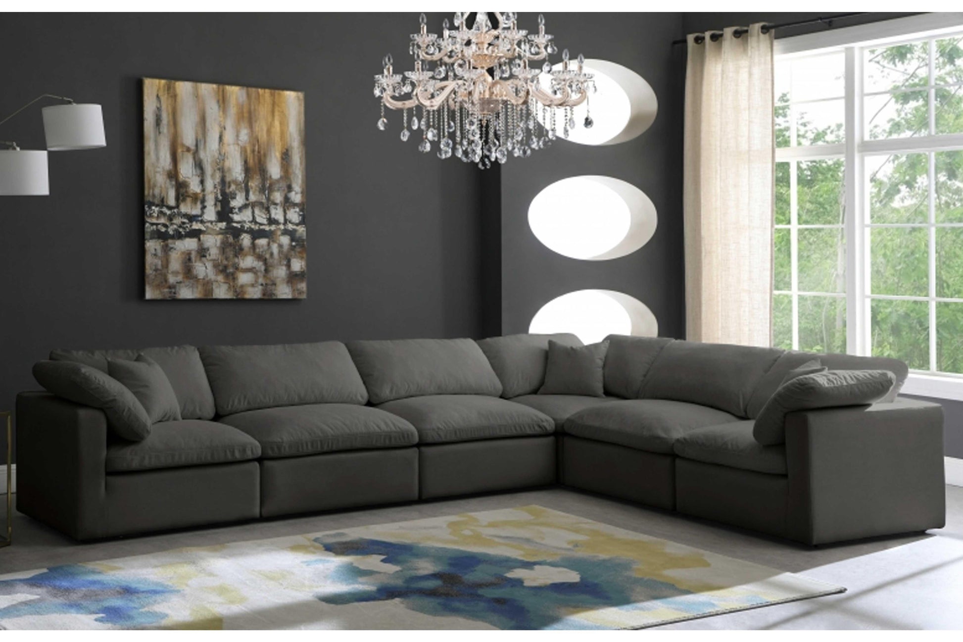 Plush Velvet Standard Modular Down Filled Cloud-Like Comfort Overstuffed Reversible Sectional SKU: 602-Sec6A - Venini Furniture 