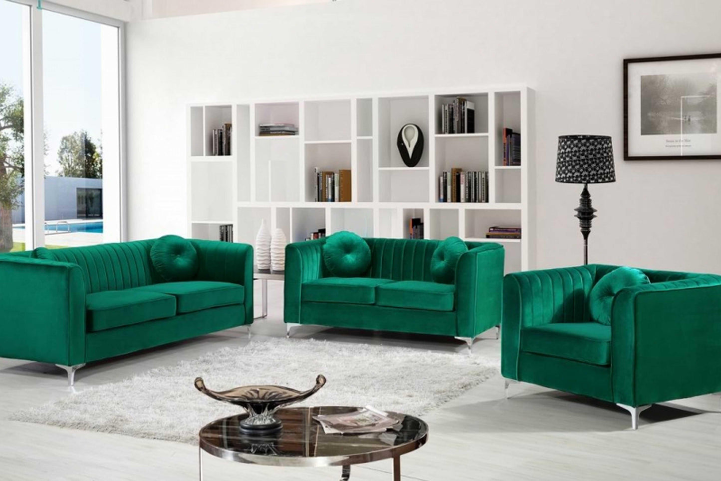 Isabelle Velvet 3 pc Sofa Set SKU: 612-SET - Venini Furniture 