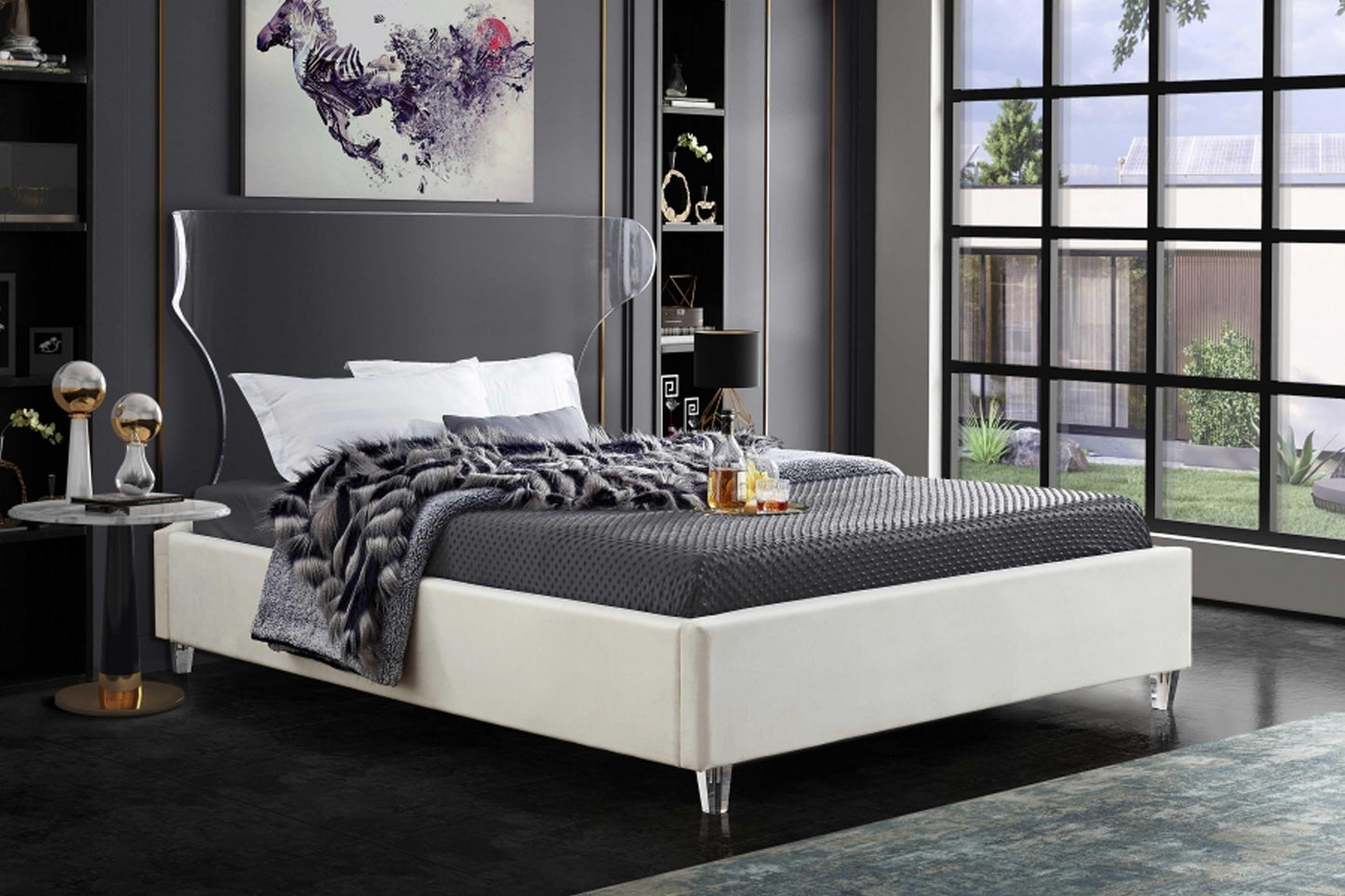 Ghost Velvet Bed SKU: Ghost - Venini Furniture 