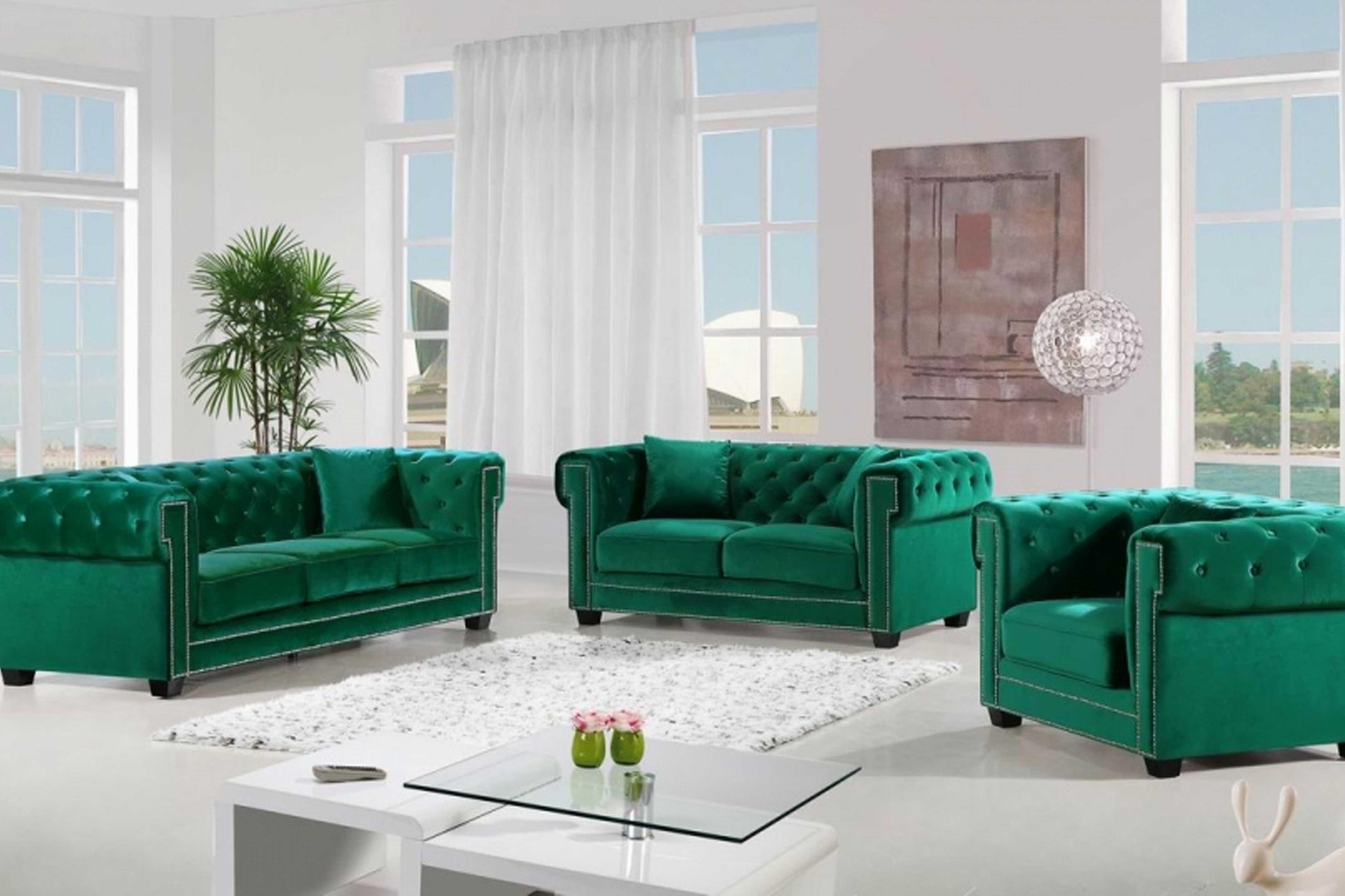 Bowery Velvet 3 pc Sofa Set SKU: 614-Set - Venini Furniture 
