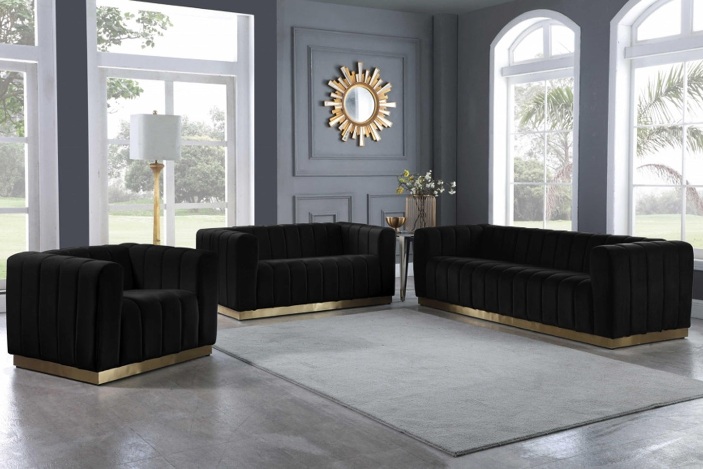 Marlon Soft Velvet 3 pcs Sofa Set SKU: 603-S3 - Venini Furniture 