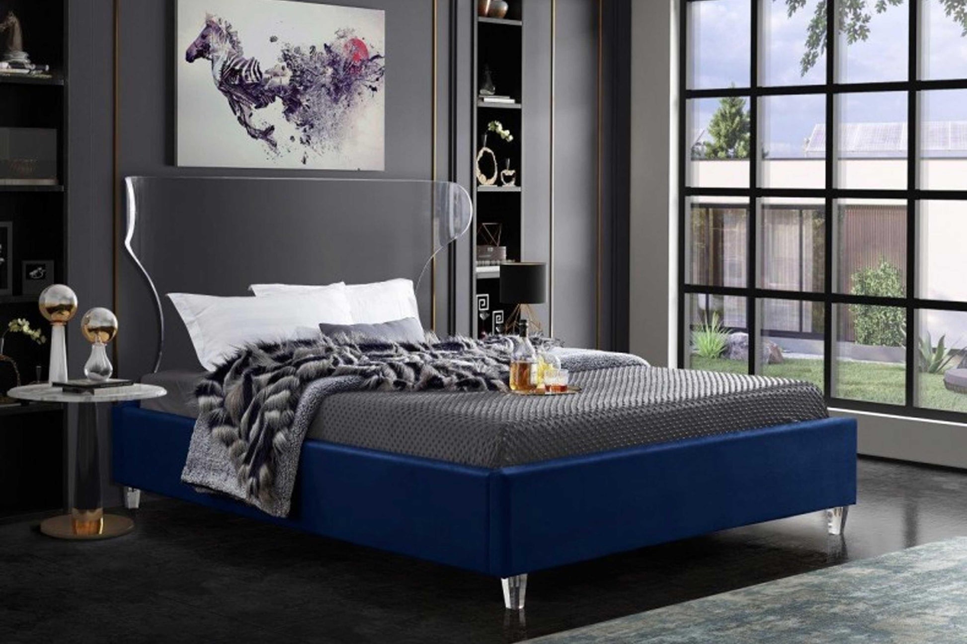 Ghost Velvet Bed SKU: Ghost - Venini Furniture 