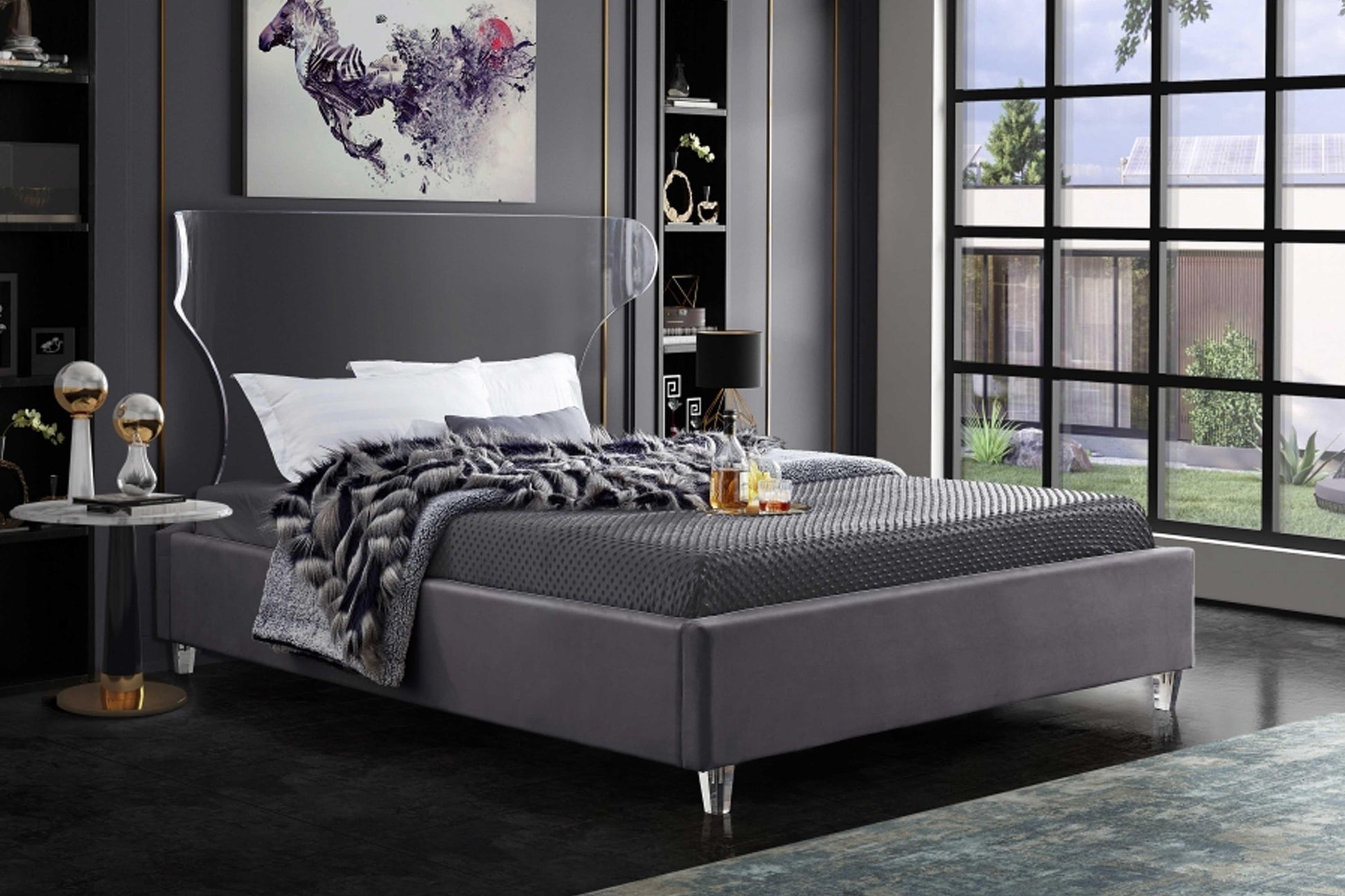 Ghost Velvet Bed SKU: Ghost - Venini Furniture 