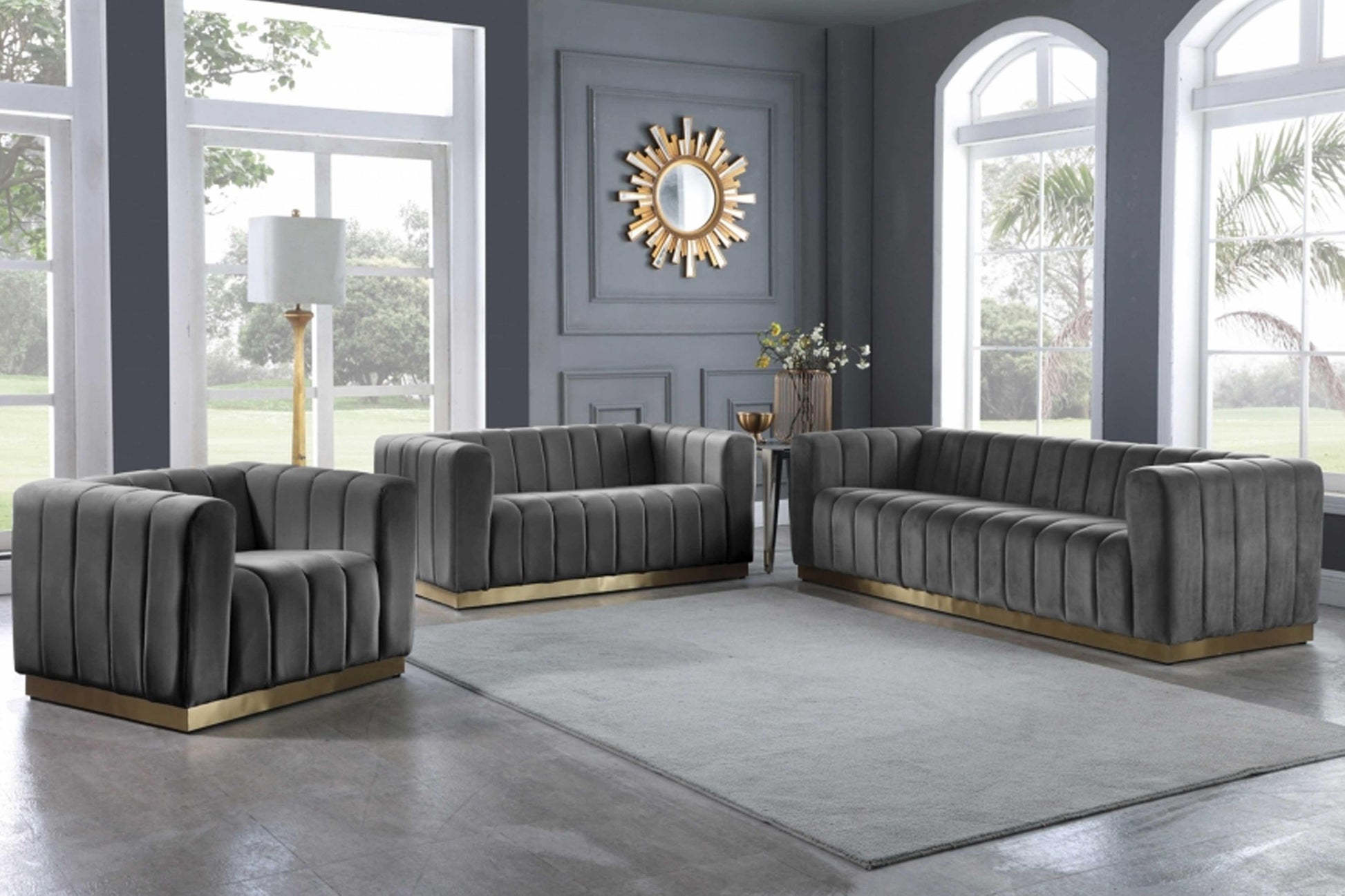 Marlon Soft Velvet 3 pcs Sofa Set SKU: 603-S3 - Venini Furniture 