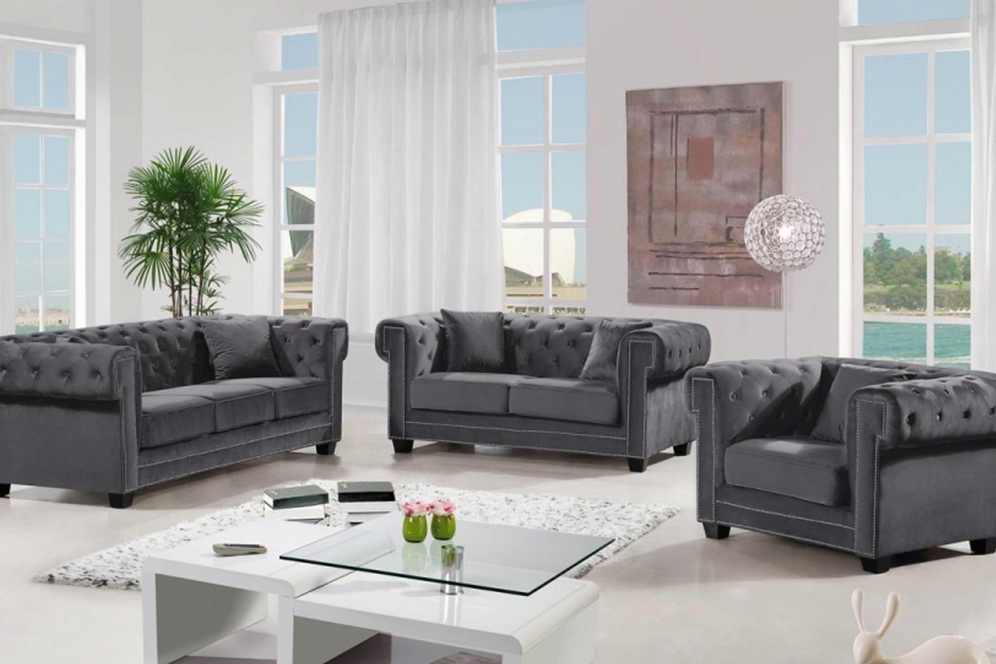 Bowery Velvet 3 pc Sofa Set SKU: 614-Set - Venini Furniture 