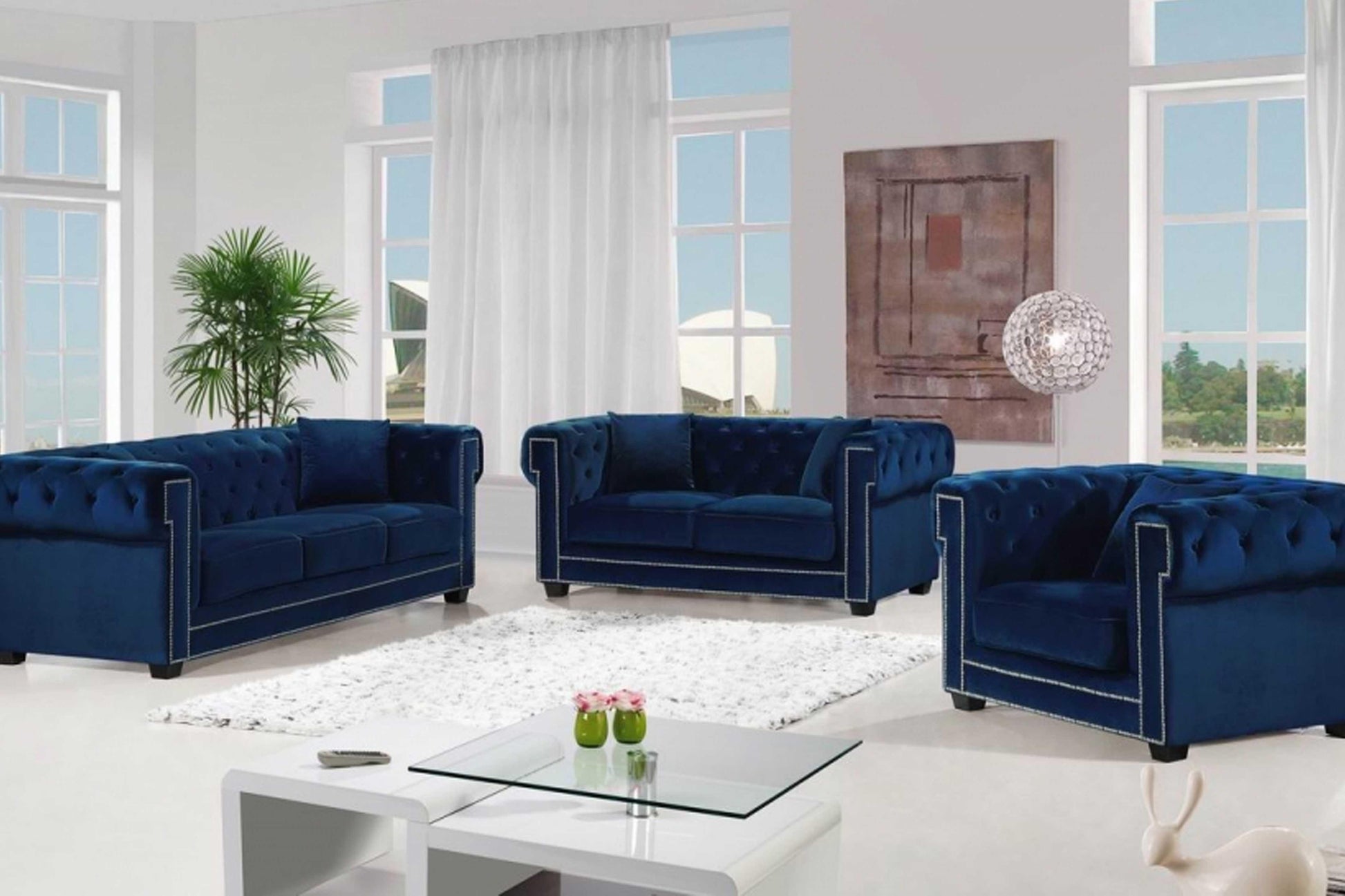 Bowery Velvet 3 pc Sofa Set SKU: 614-Set - Venini Furniture 