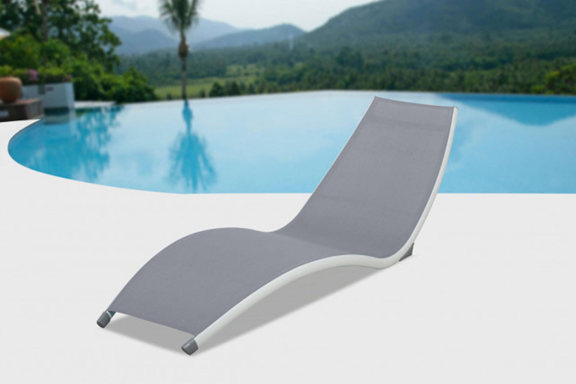 Curve Stackable Sling Chaise Lounge SKU: PRP-3001-GREY - Venini Furniture 