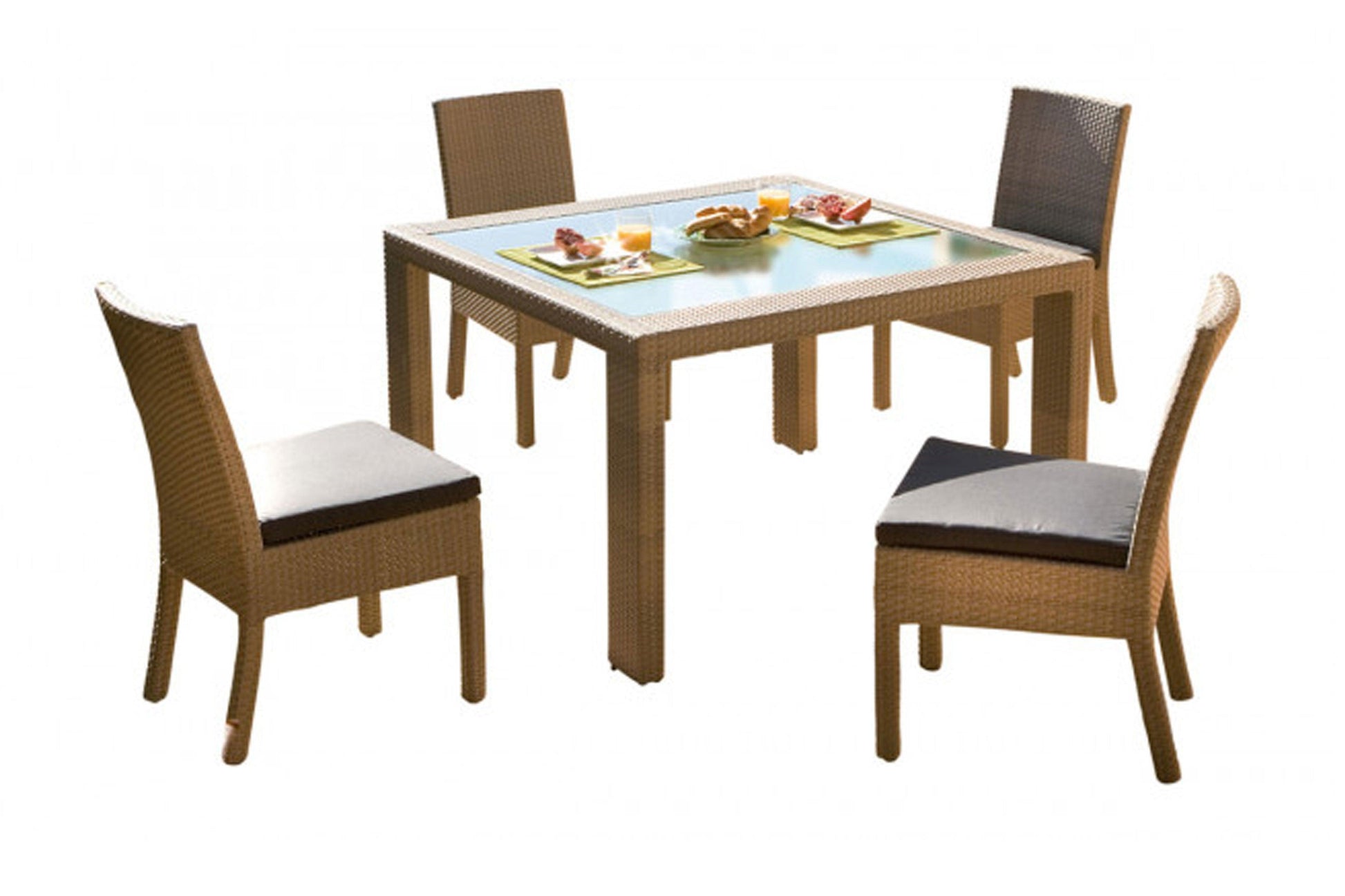 Cubix Square Woven Dining Table w/glass SKU: 902-1349-KBU-ST - Venini Furniture 