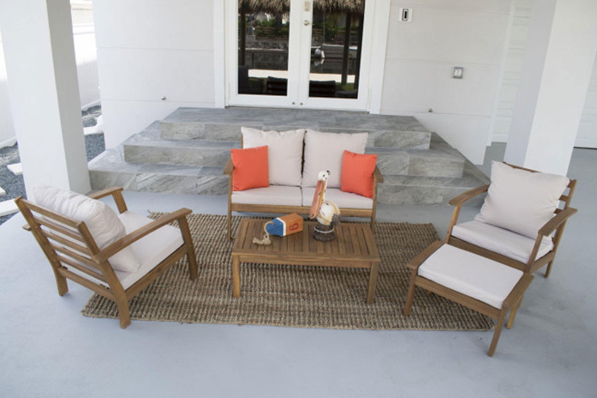 Sunset Cay 5 PC Settee w/beige cushions SKU: 819-1268-NAT - Venini Furniture 