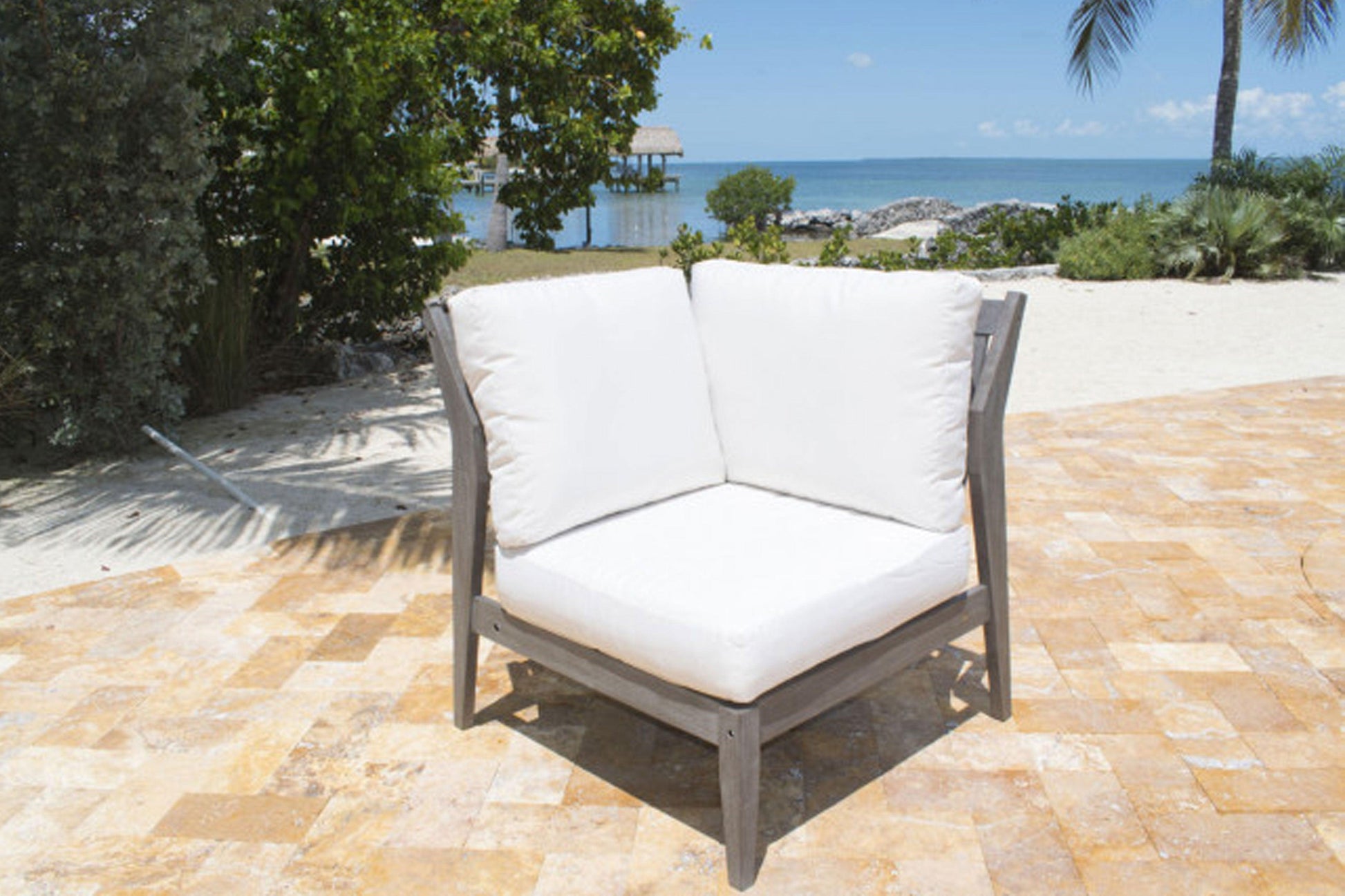 Poolside Corner w/off-white cushion SKU: PJO-2701-GRY-C - Venini Furniture 