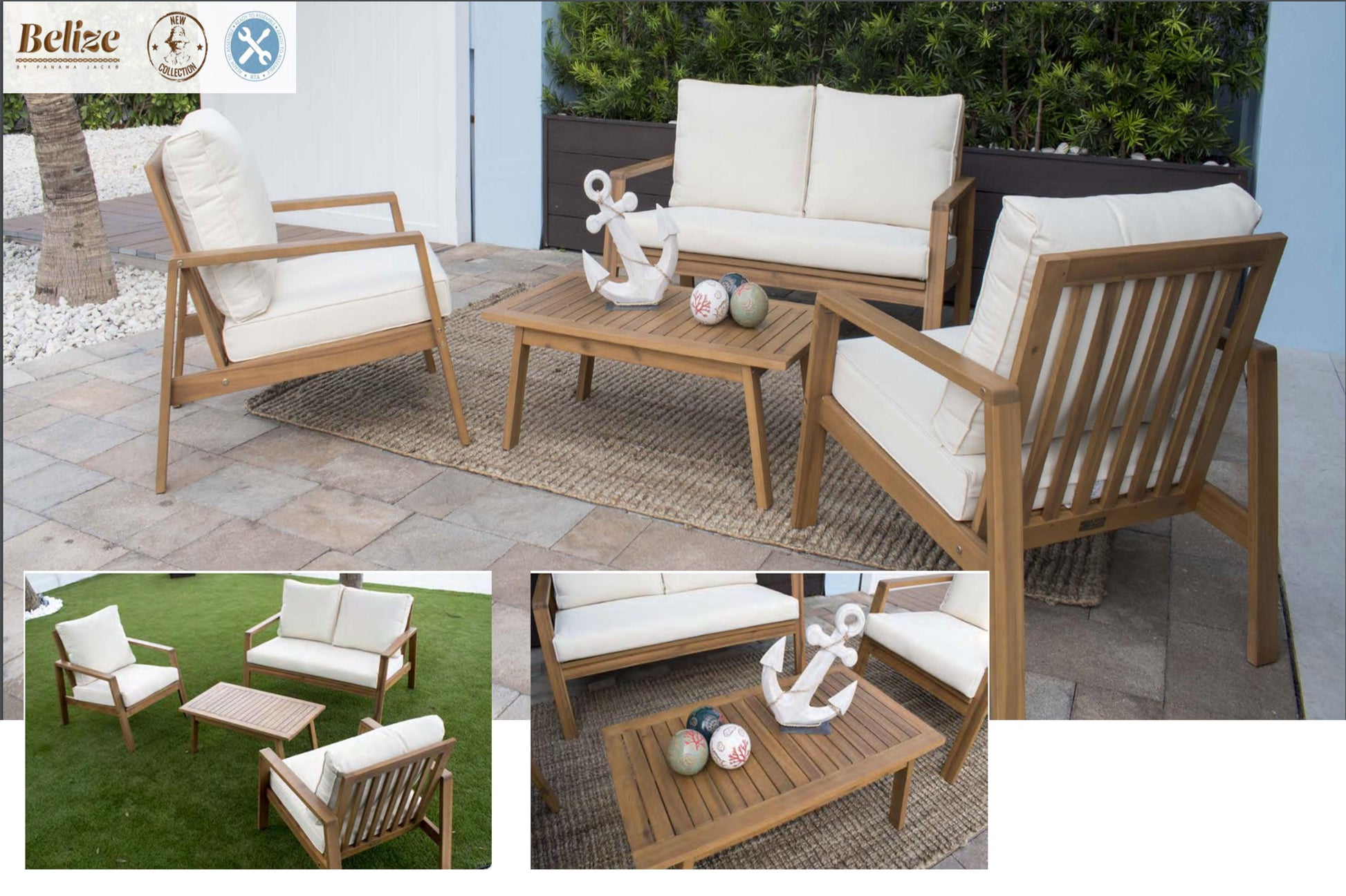 Belize 4 PC Seating Set w/beige cushions SKU: PJO-3102-NAT-4PC - Venini Furniture 