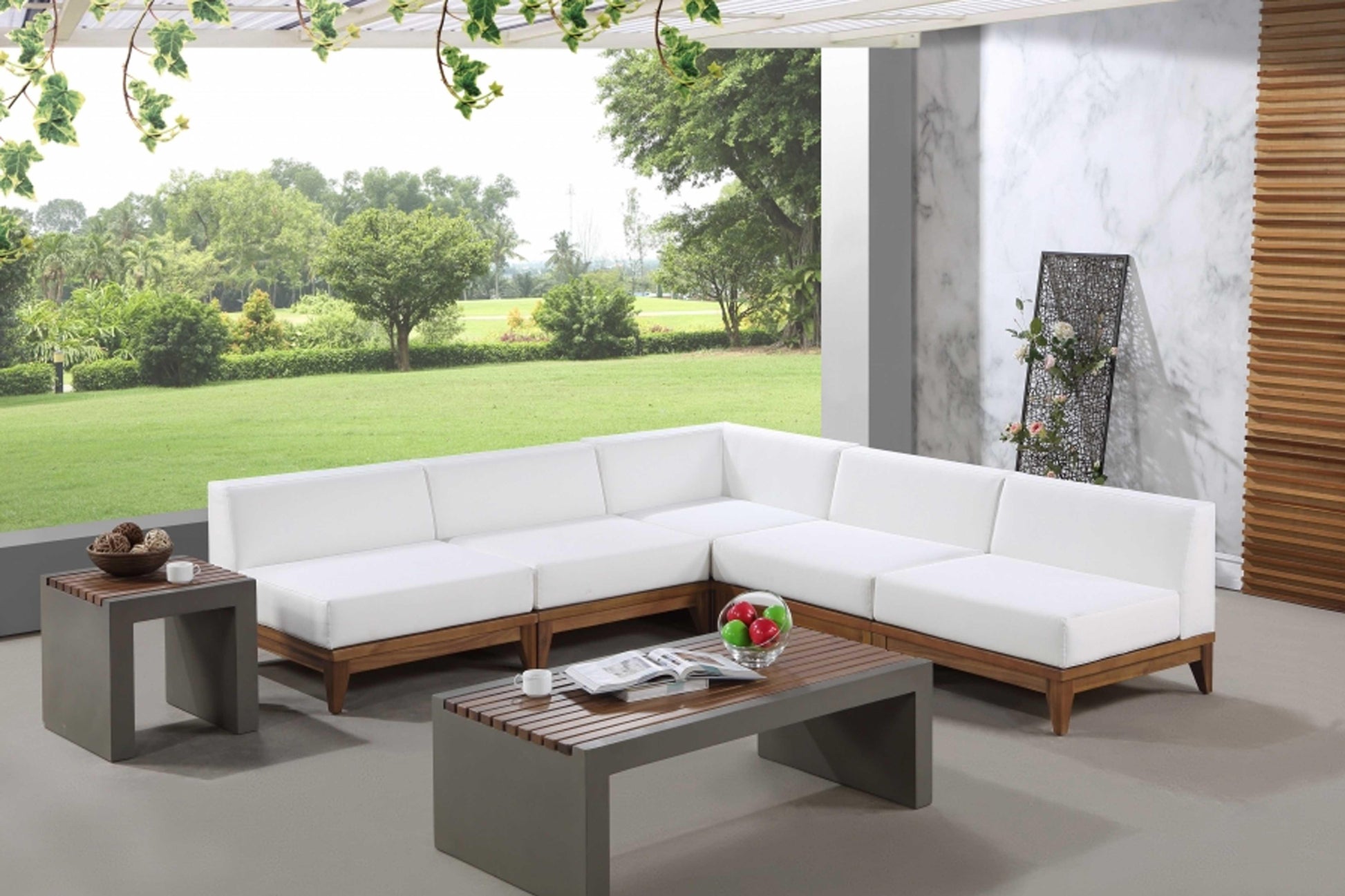 Rio Outdoor Off White Waterproof Modular Sectional SKU: 389White-Sec5B - Venini Furniture 