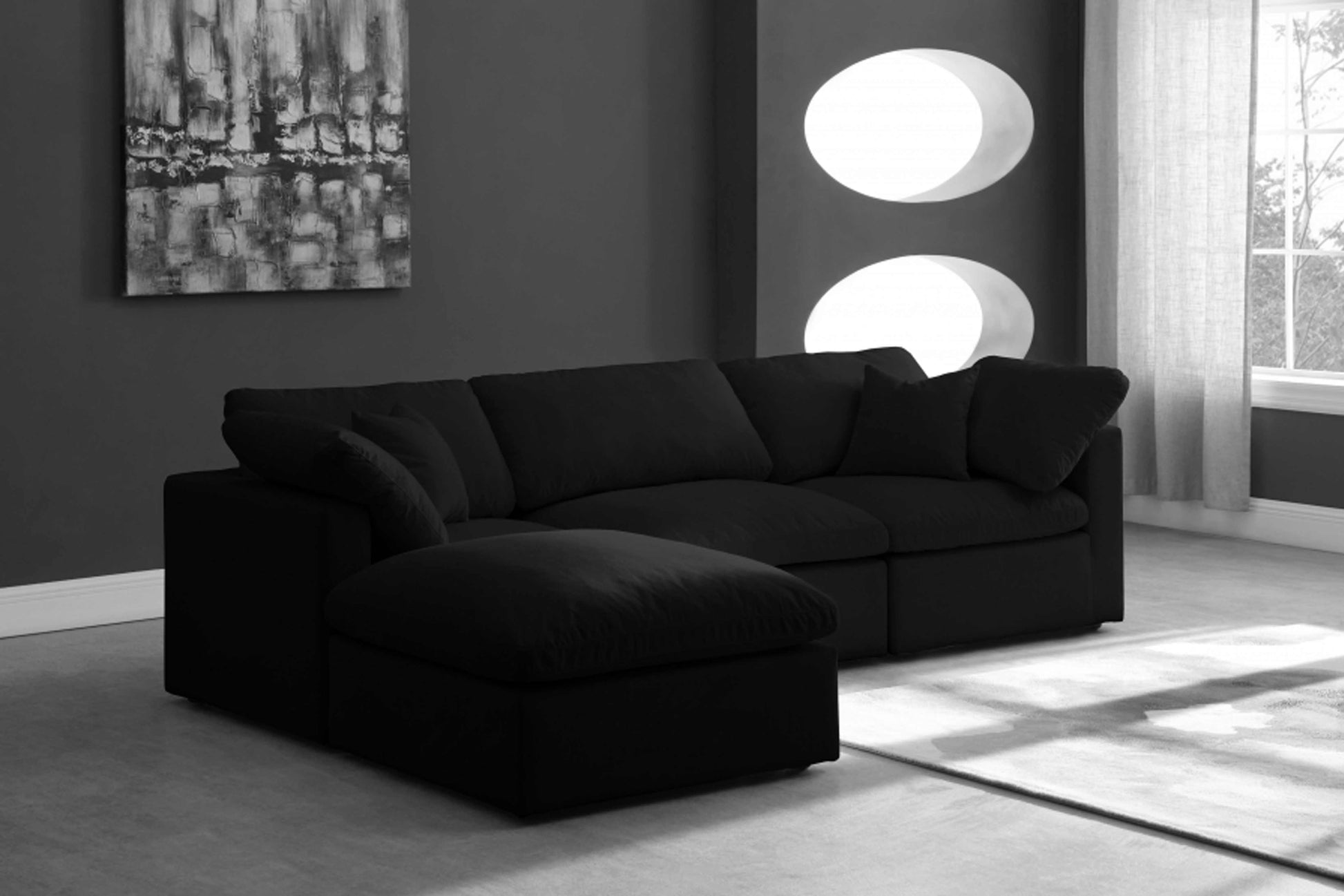 Serene Linen Deluxe Cloud Modular Down Filled Overstuffed Reversible Sectional Model 601-Sec4A - Venini Furniture 