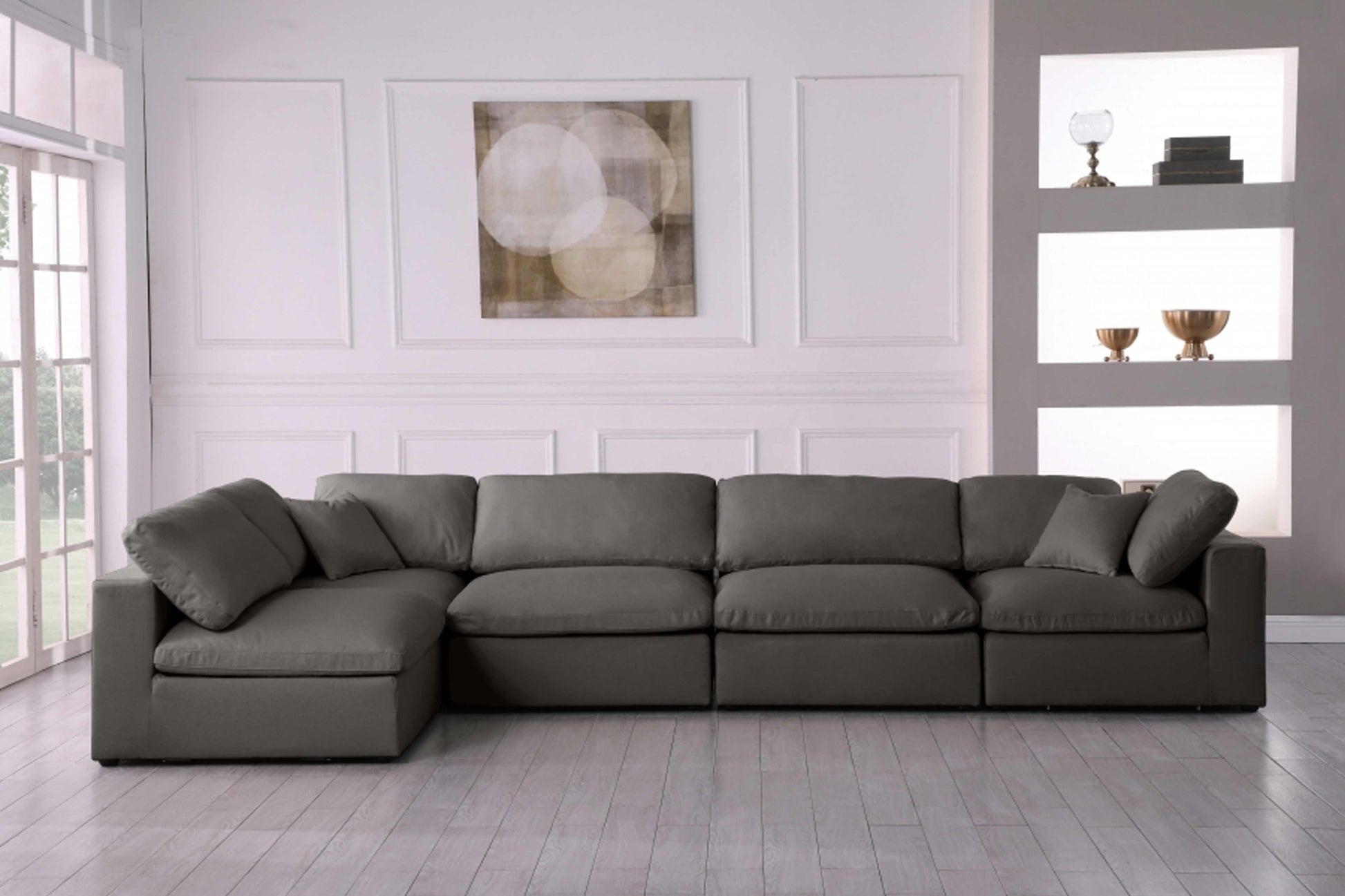 Plush Velvet Standard Modular Down Filled Cloud-Like Comfort Overstuffed Reversible Sectional SKU: 602-Sec5D - Venini Furniture 
