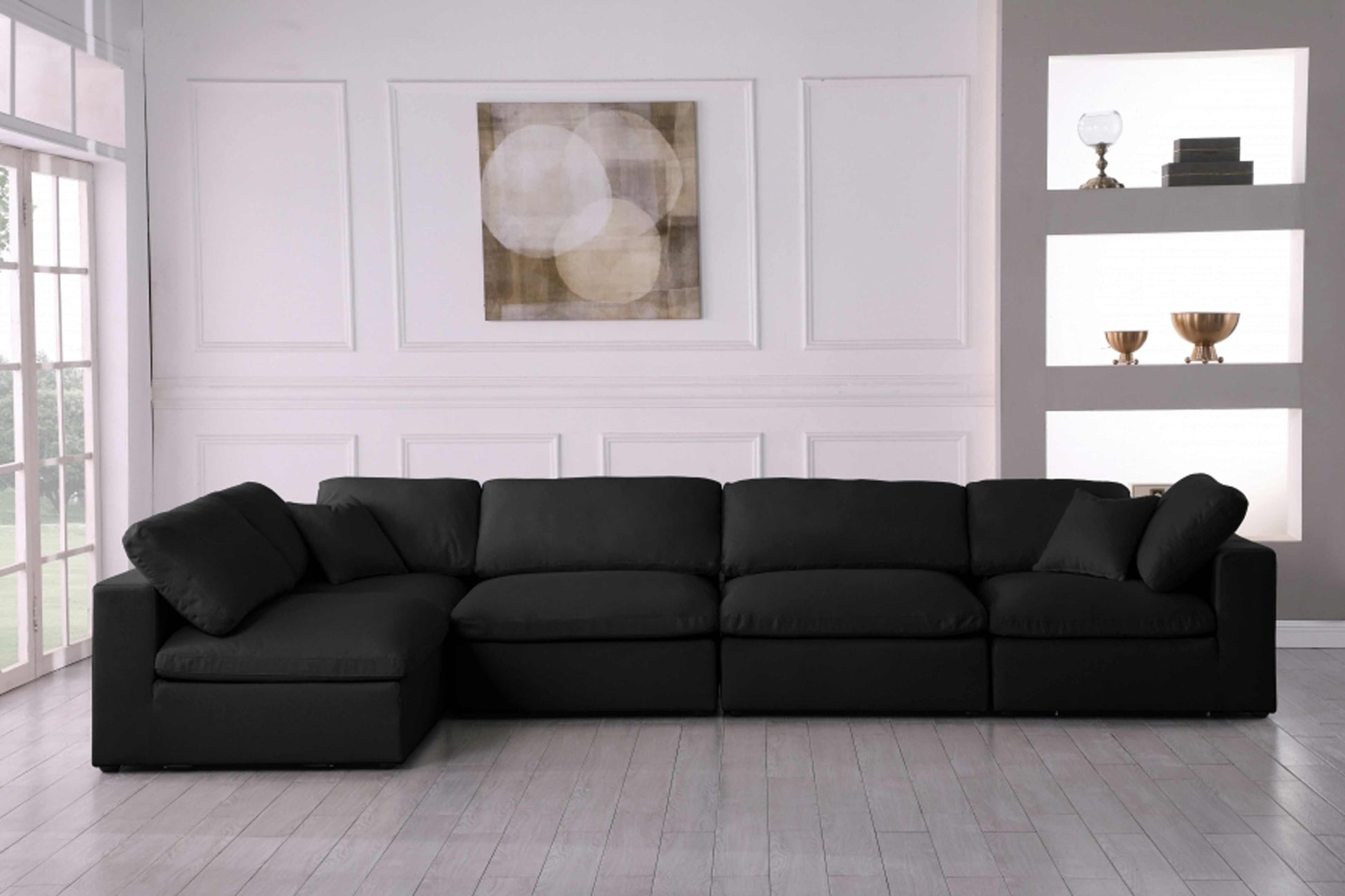 Plush Velvet Standard Modular Down Filled Cloud-Like Comfort Overstuffed Reversible Sectional SKU: 602-Sec5D - Venini Furniture 