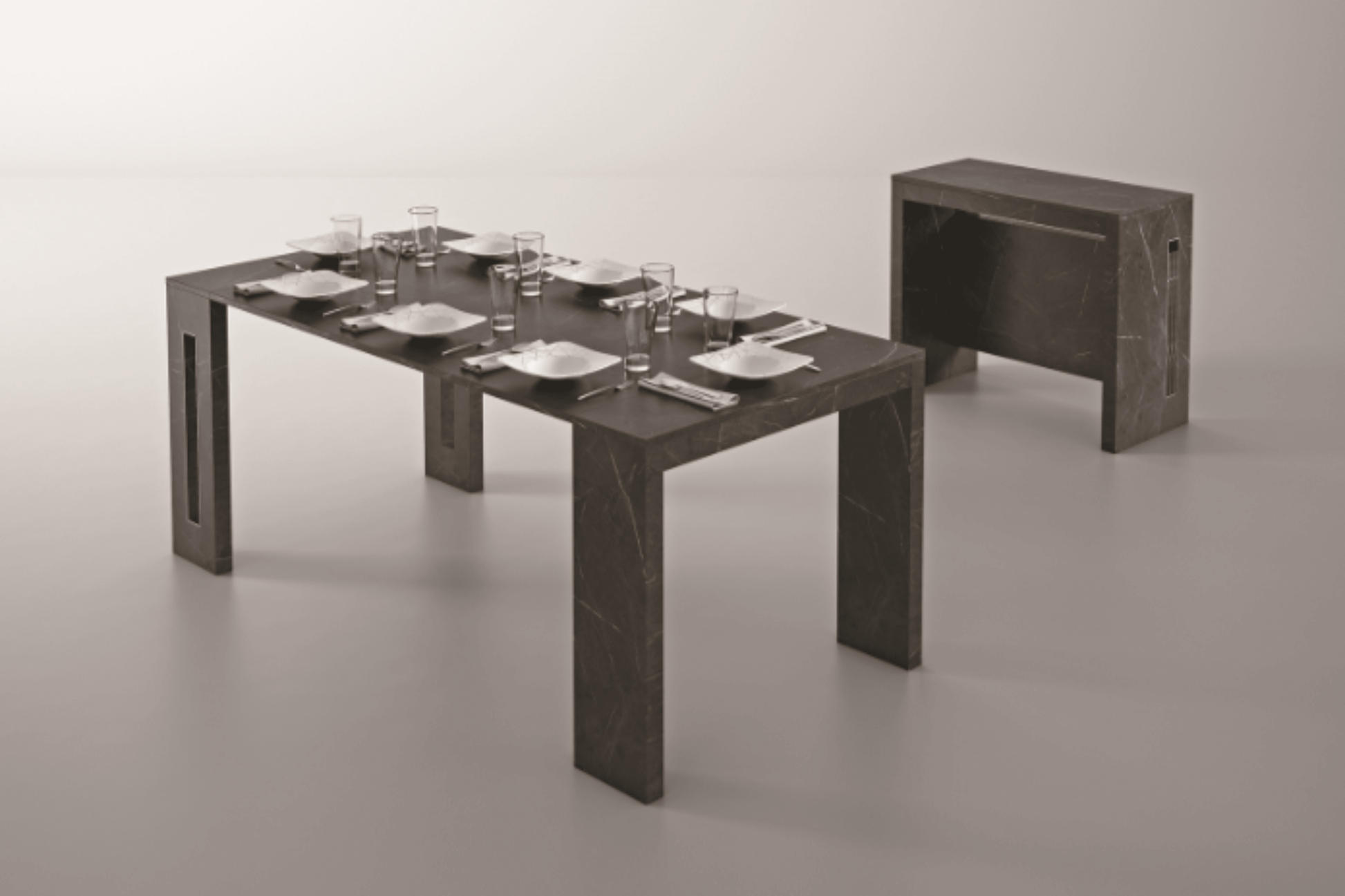 Matera Expandable Console Table Black Marbled Model TC-540B-BM - Venini Furniture 
