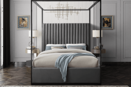 Velvet bed with headboard