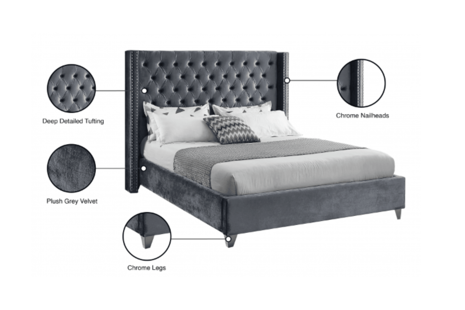 Aiden Velvet Bed SKU: Aiden - Venini Furniture 