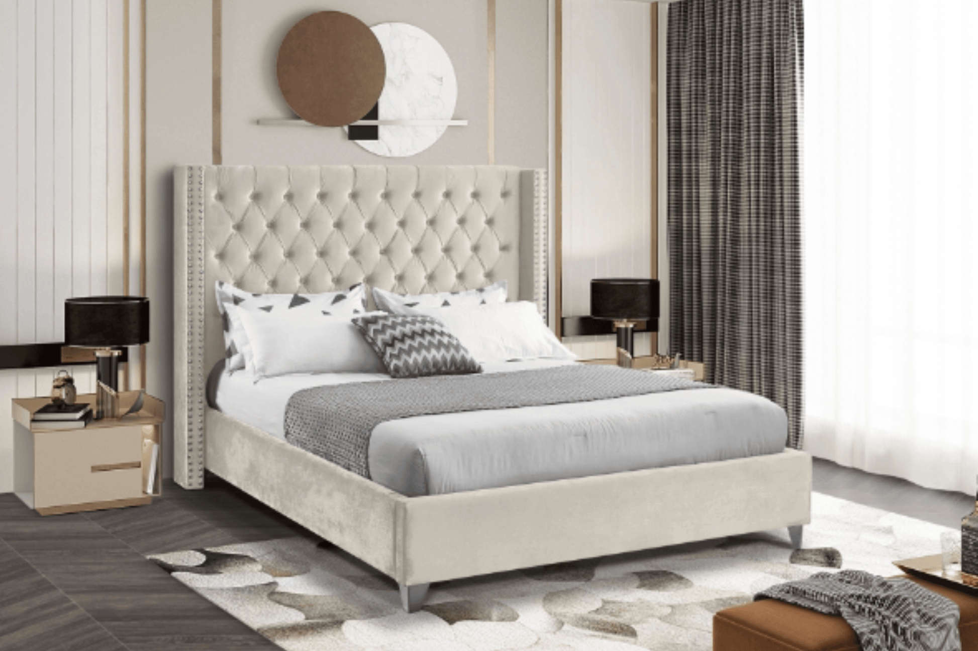 Aiden Velvet Bed SKU: Aiden - Venini Furniture 