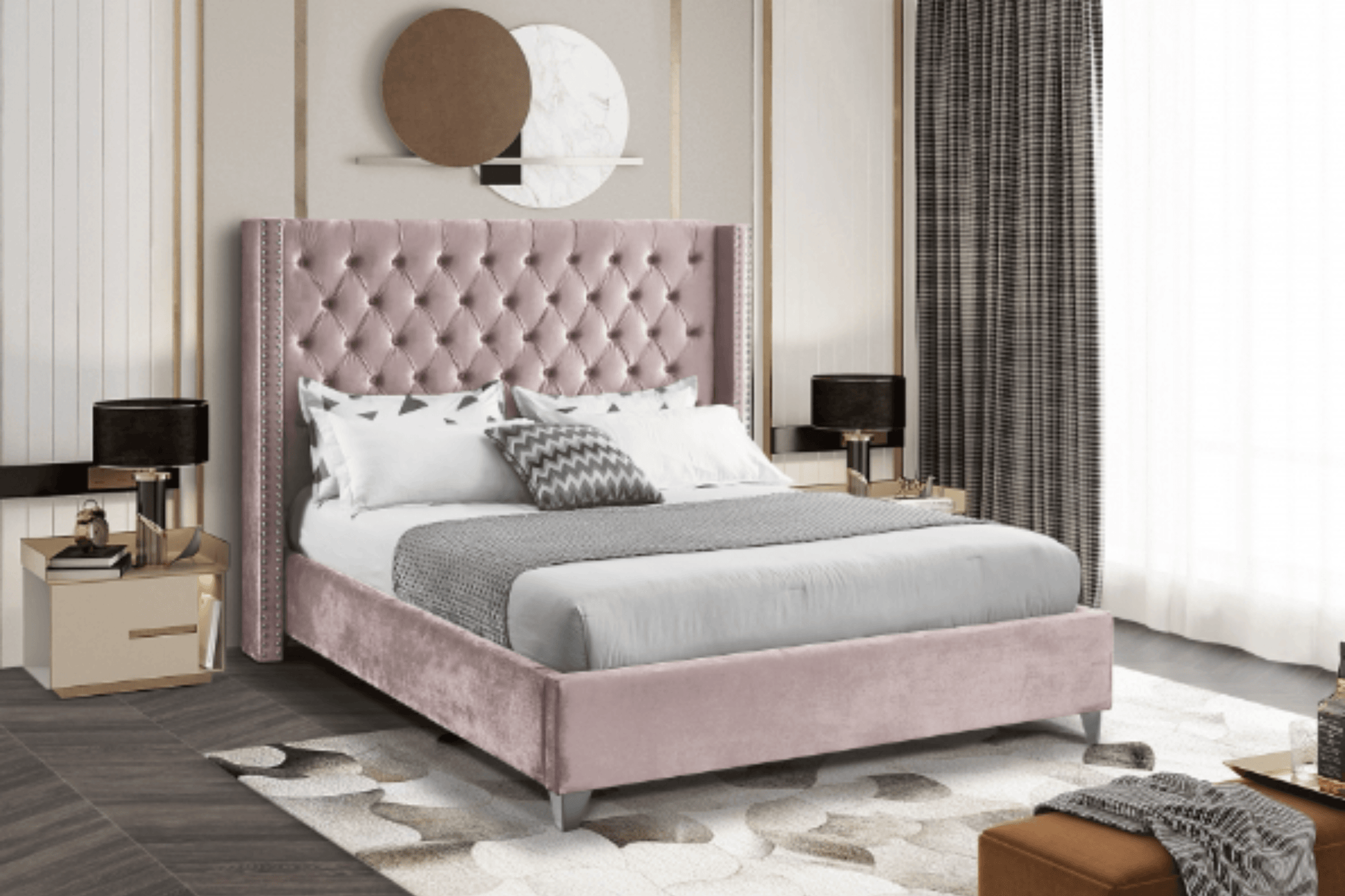Aiden Velvet Bed SKU: Aiden - Venini Furniture 