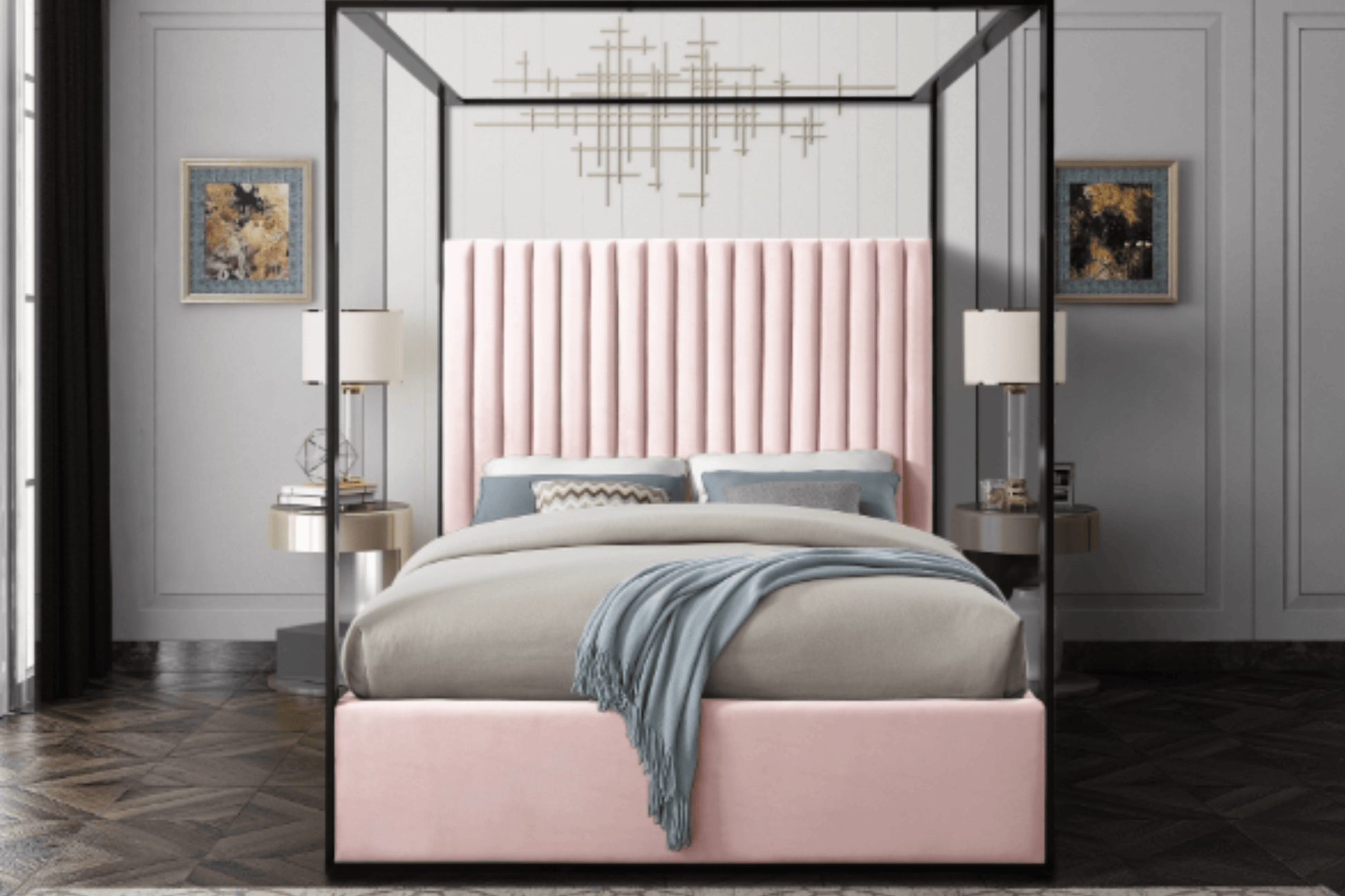Velvet bed with headboard
