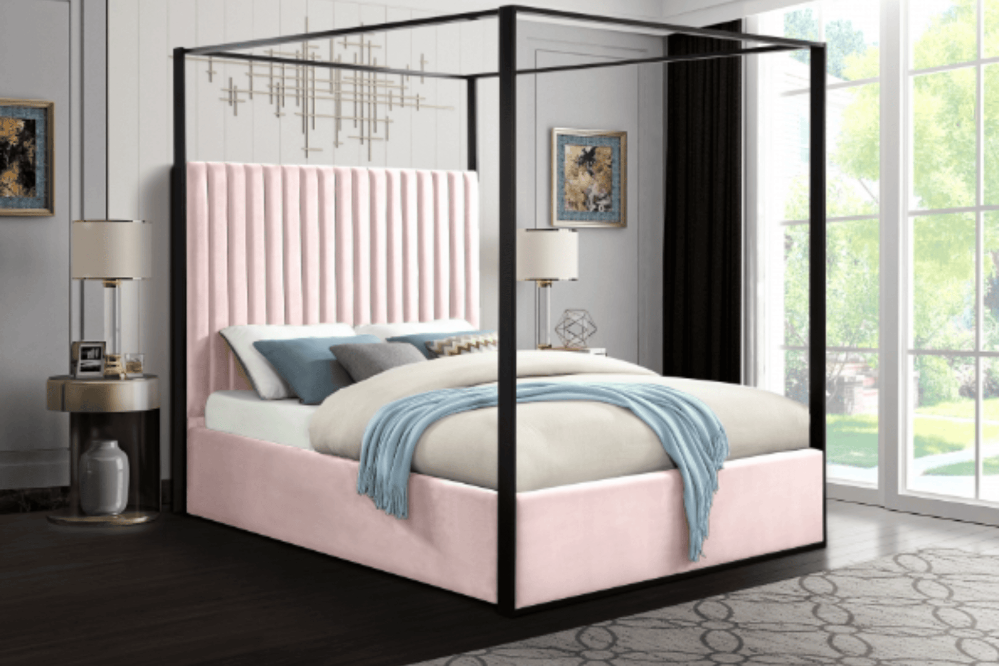 Velvet bed with headboard