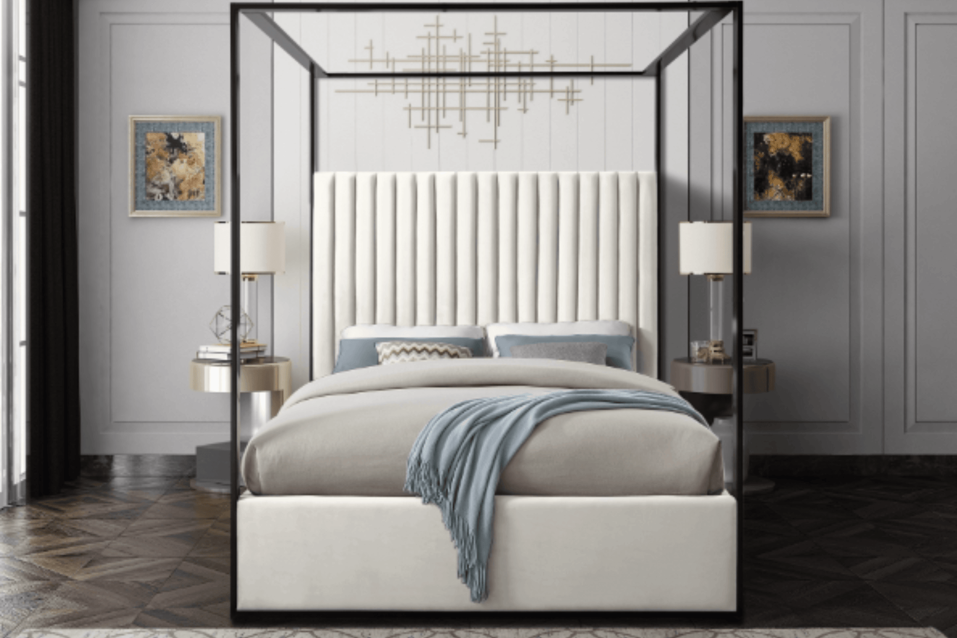 Velvet bed with headboard