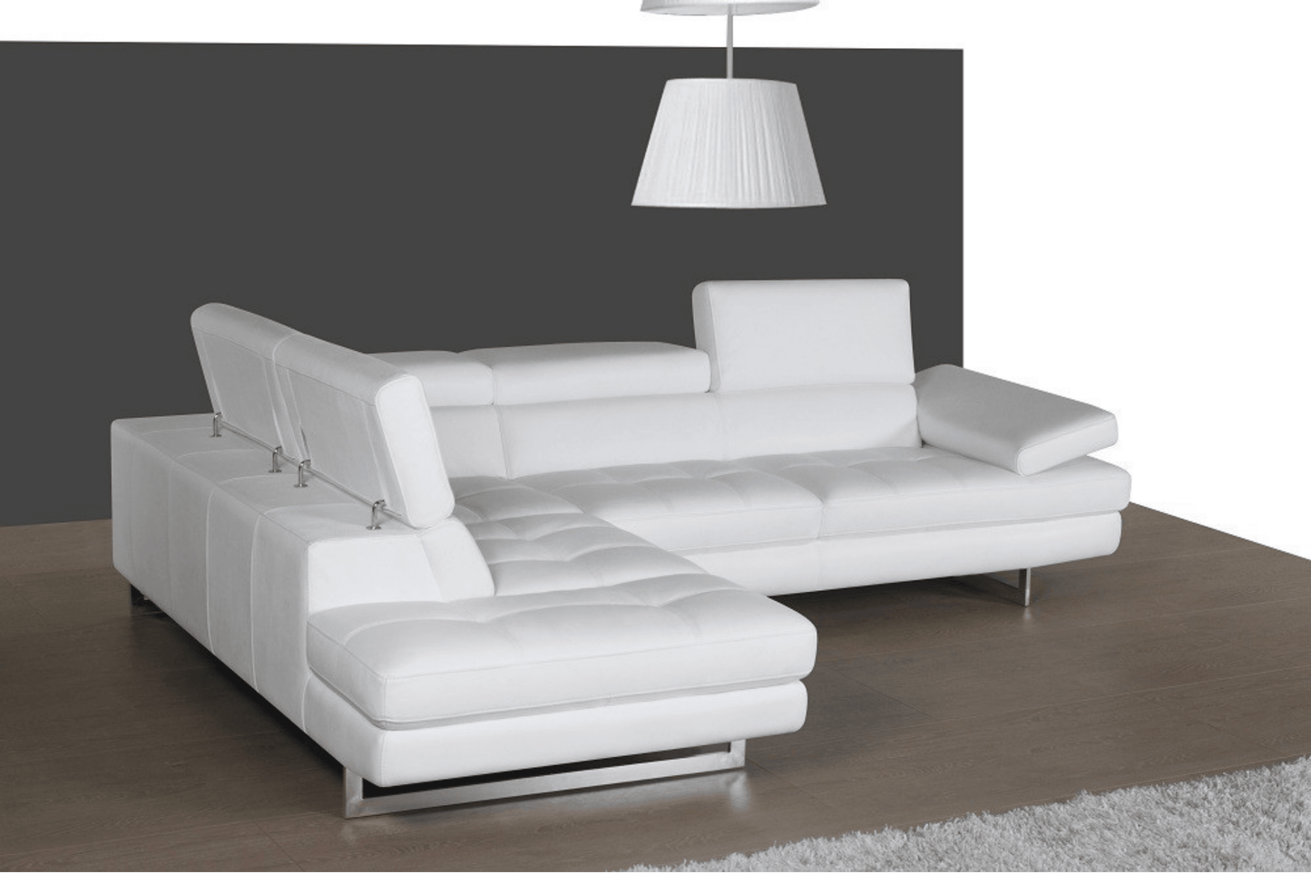 A761 Italian Leather Sectional in Snow White - Venini Furniture 