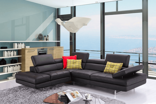 A761 Italian Leather Sectional in Black - Venini Furniture 