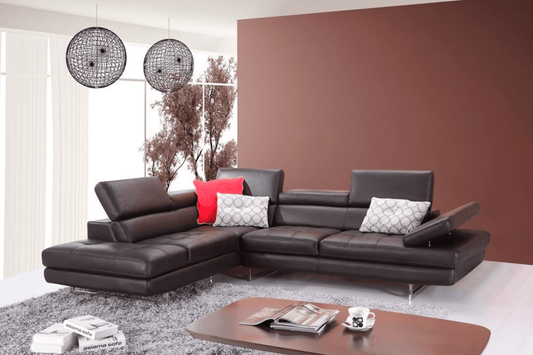 A761 Italian Leather Sectional in Coffee - Venini Furniture 