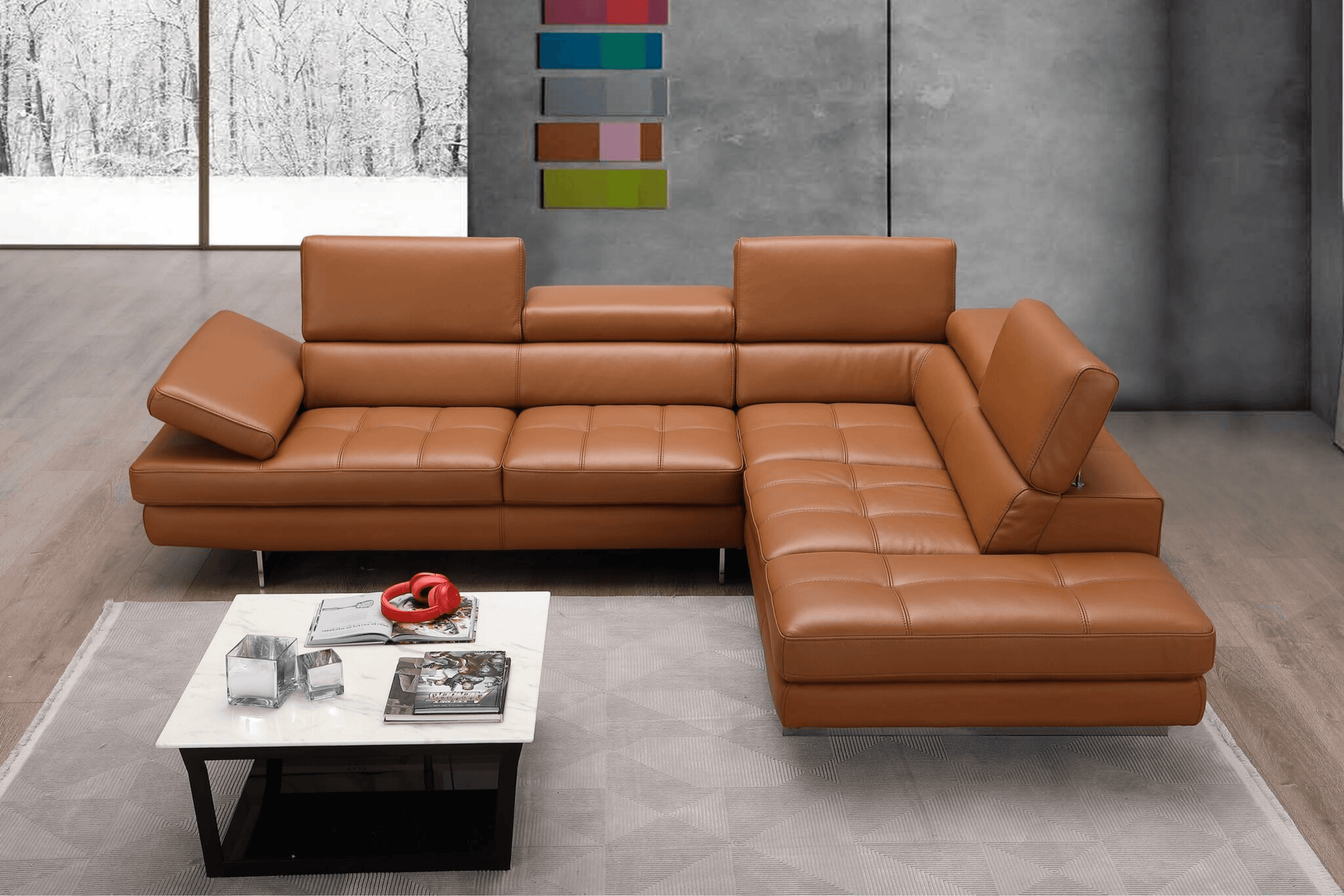 A761 Italian Leather Sectional in Caramel - Venini Furniture 