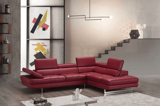 A761 Italian Leather Sectional in Red - Venini Furniture 