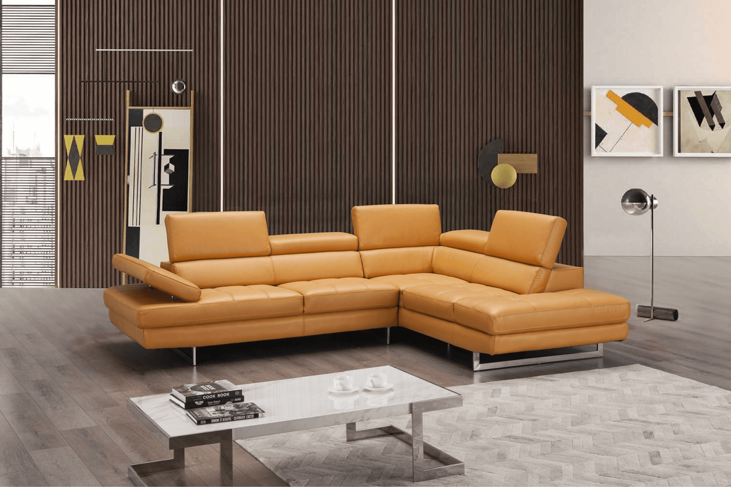 A761 Italian Leather Sectional in Freesia - Venini Furniture 