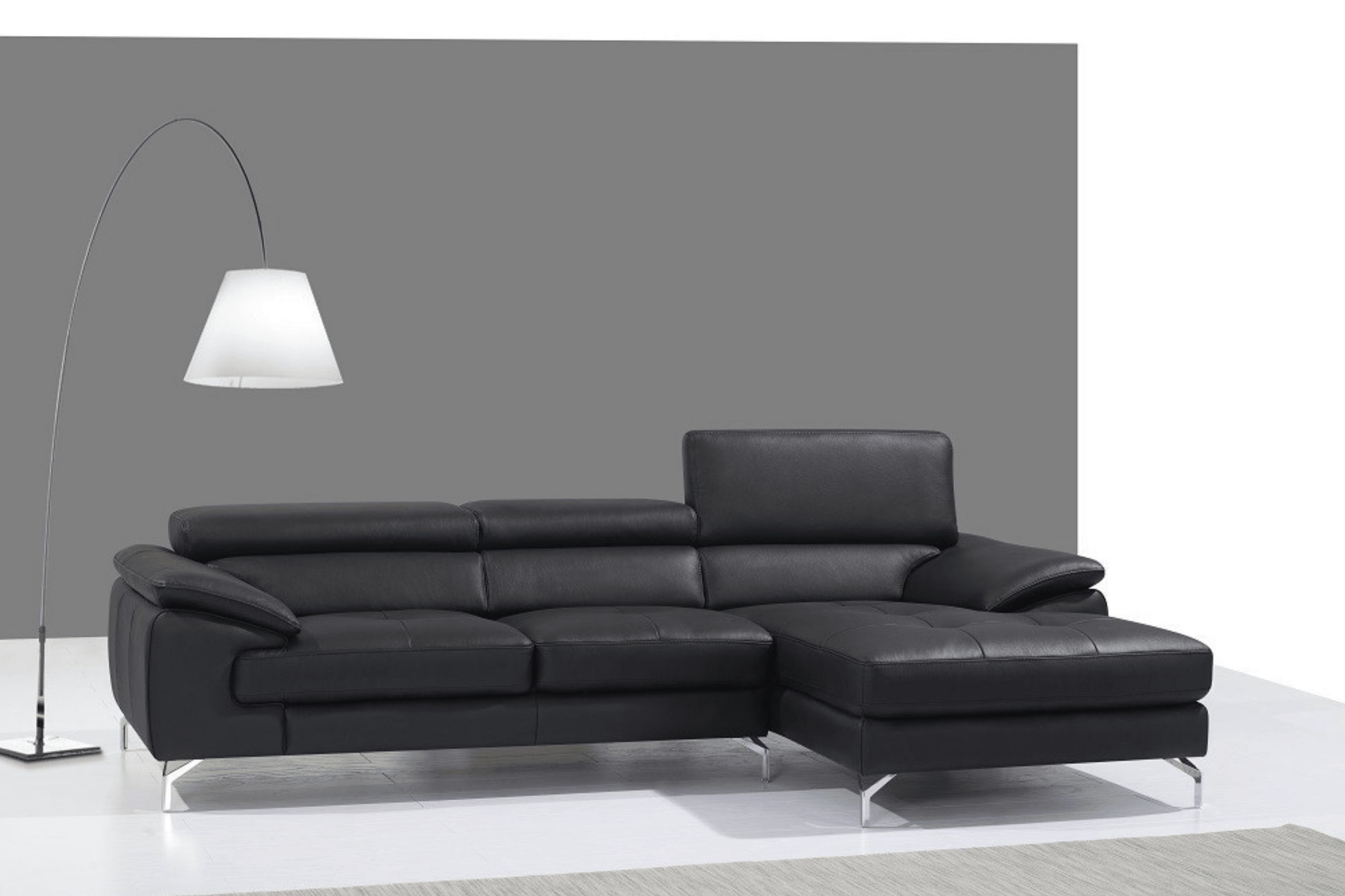 A973b Premium Leather Sectional in Black - Venini Furniture 