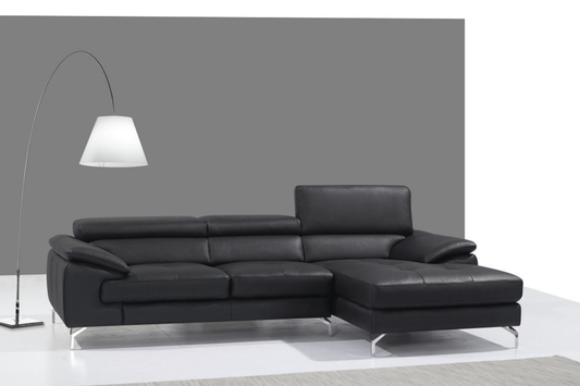 A973b Premium Leather Sectional in Black - Venini Furniture 