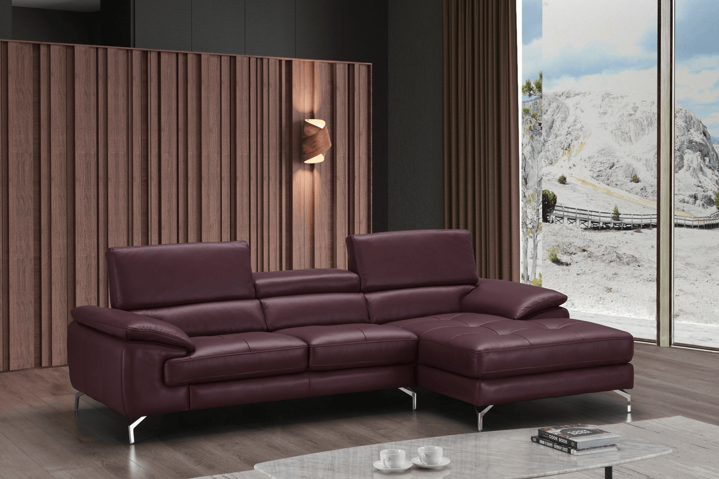A973b Premium Leather Sectional in Maroon - Venini Furniture 