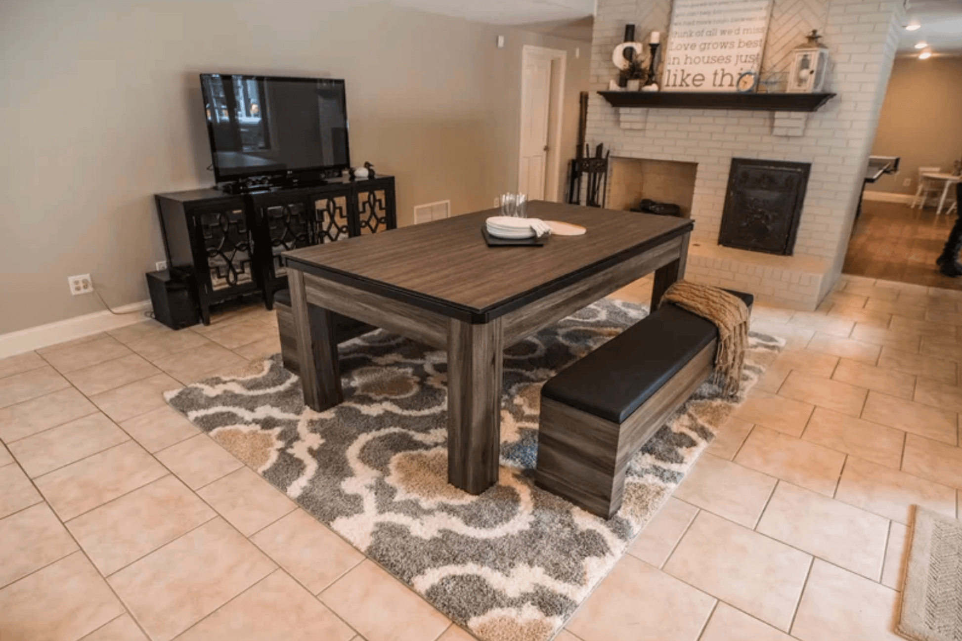 7Ft Pool Table Billiard Became a Dinner Table with Benches Model 18721 - Venini Furniture 