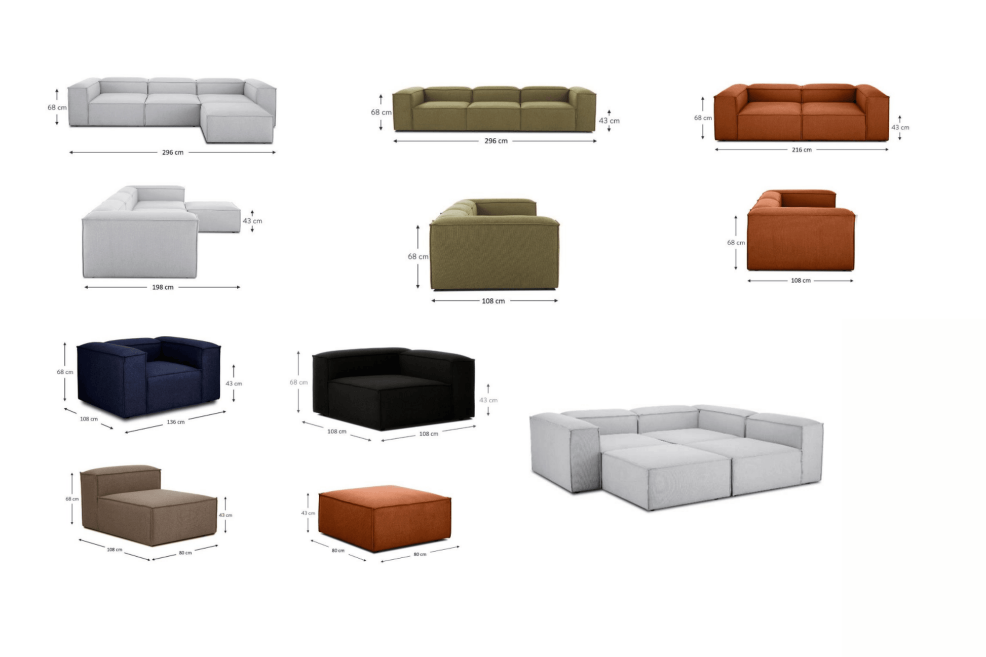 Cube Modular Sectional SKU: 630-Sec4A - Venini Furniture 