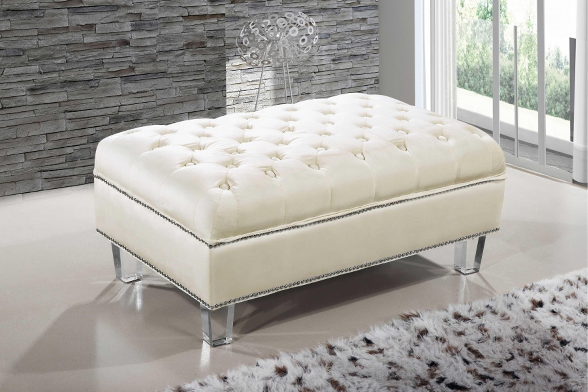 Lucas Velvet Ottoman SKU: 609-Ott - Venini Furniture 