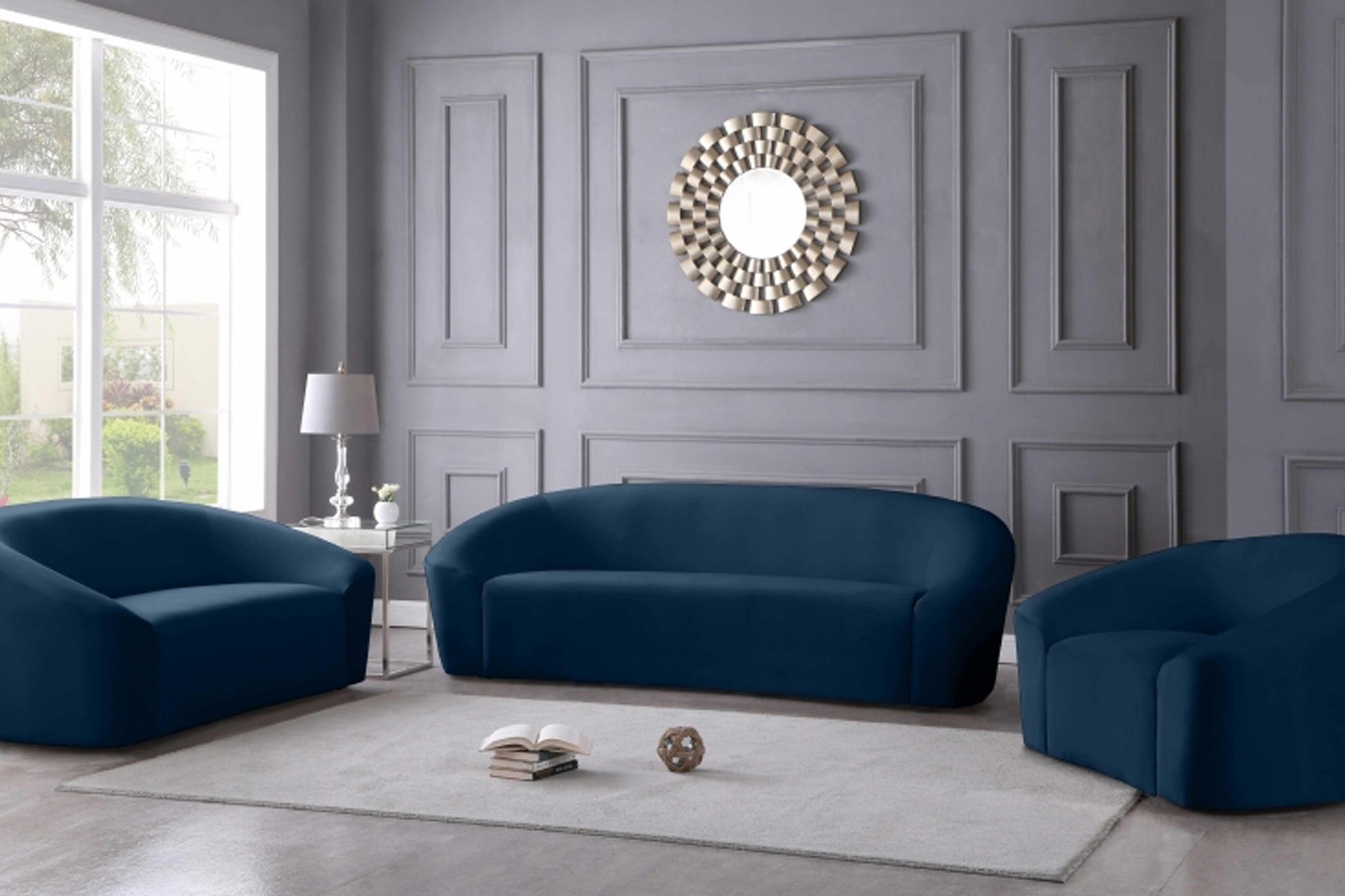 Riley Velvet 3 pc Sofa Set SKU: 610-SET - Venini Furniture 