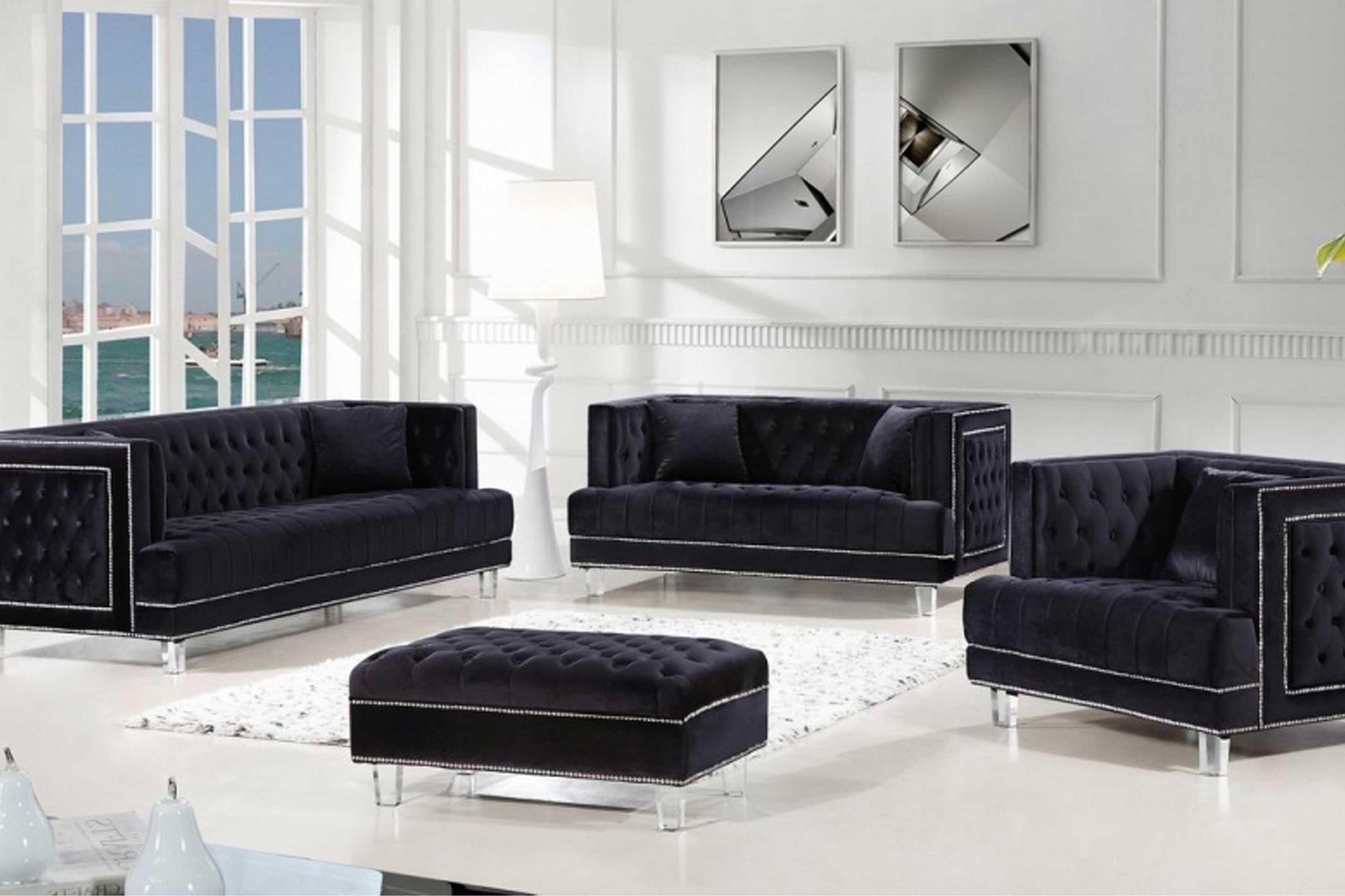 Lucas Velvet Ottoman SKU: 609-Ott - Venini Furniture 