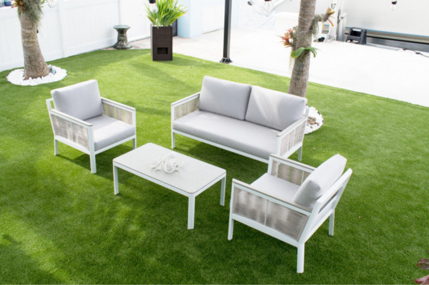 Santa Monica 4 PC Seating Set w/grey cushions SKU: PJO-3701-WHT-4PC - Venini Furniture 