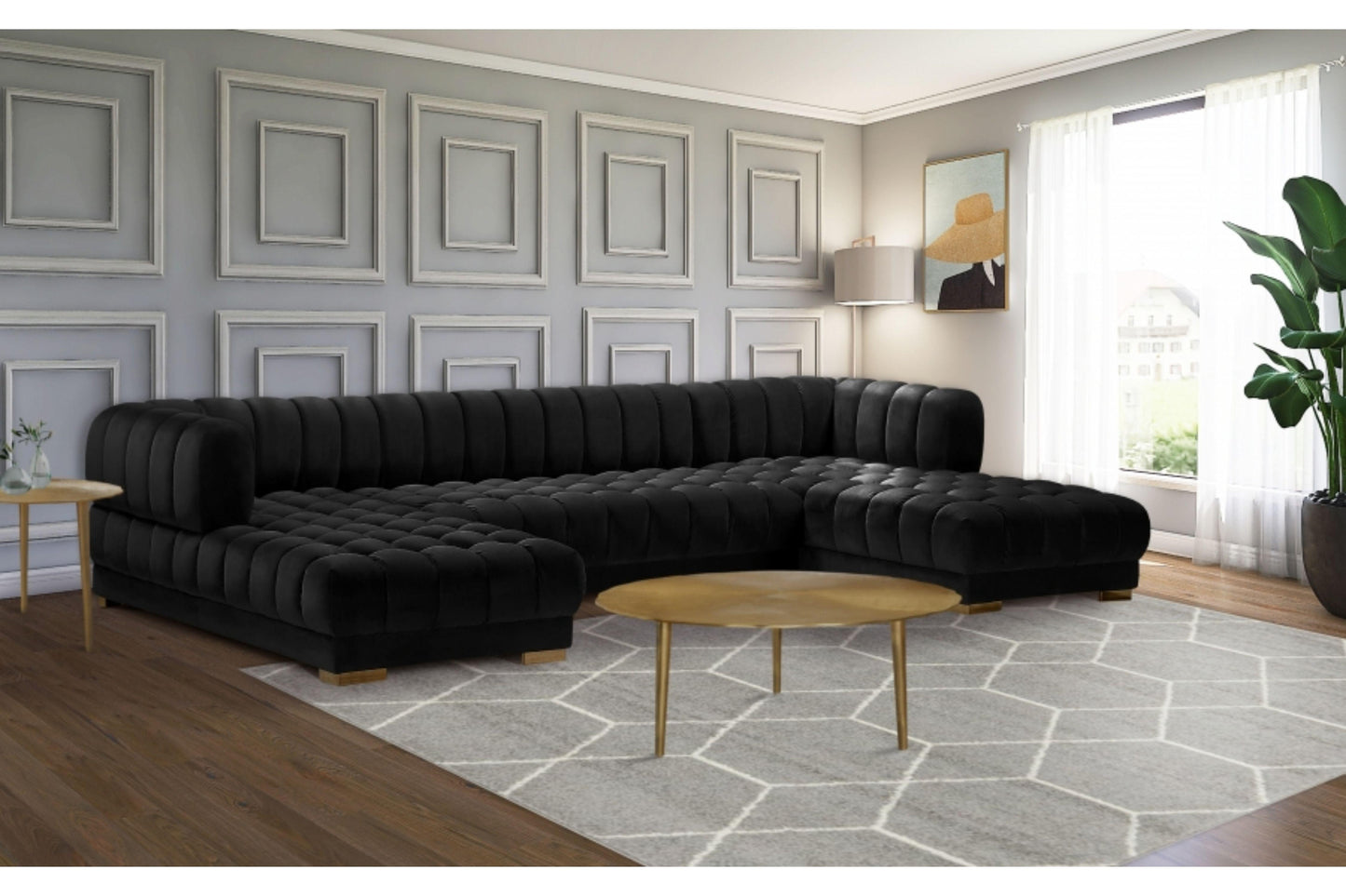 Gwen Velvet 3pc. Sectional SKU: 653-Sectional - Venini Furniture 