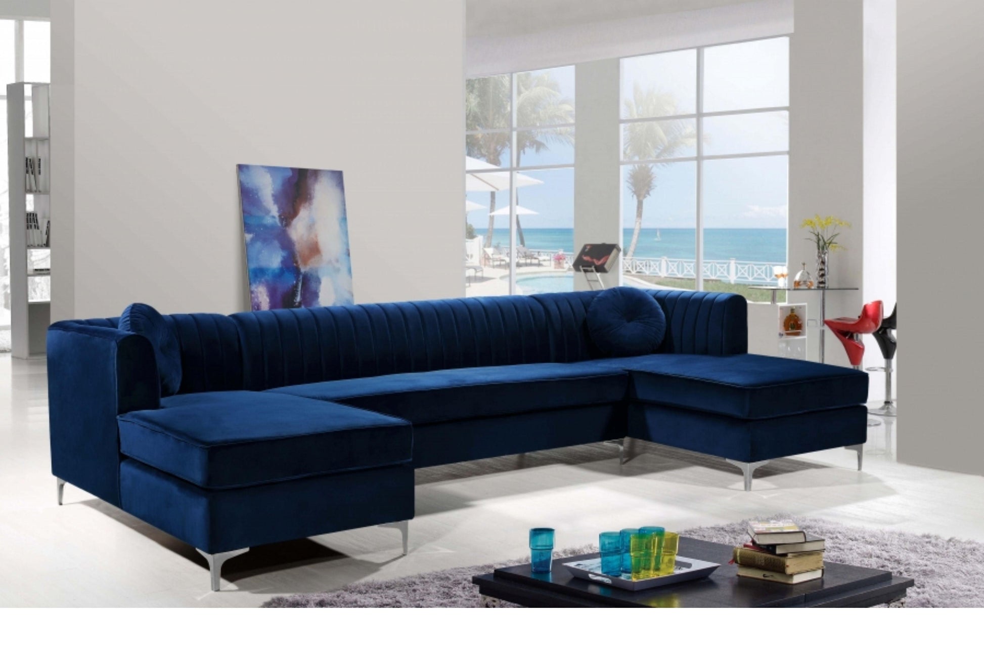 Graham Velvet 3pc. Sectional SKU: 661-Sectional - Venini Furniture 