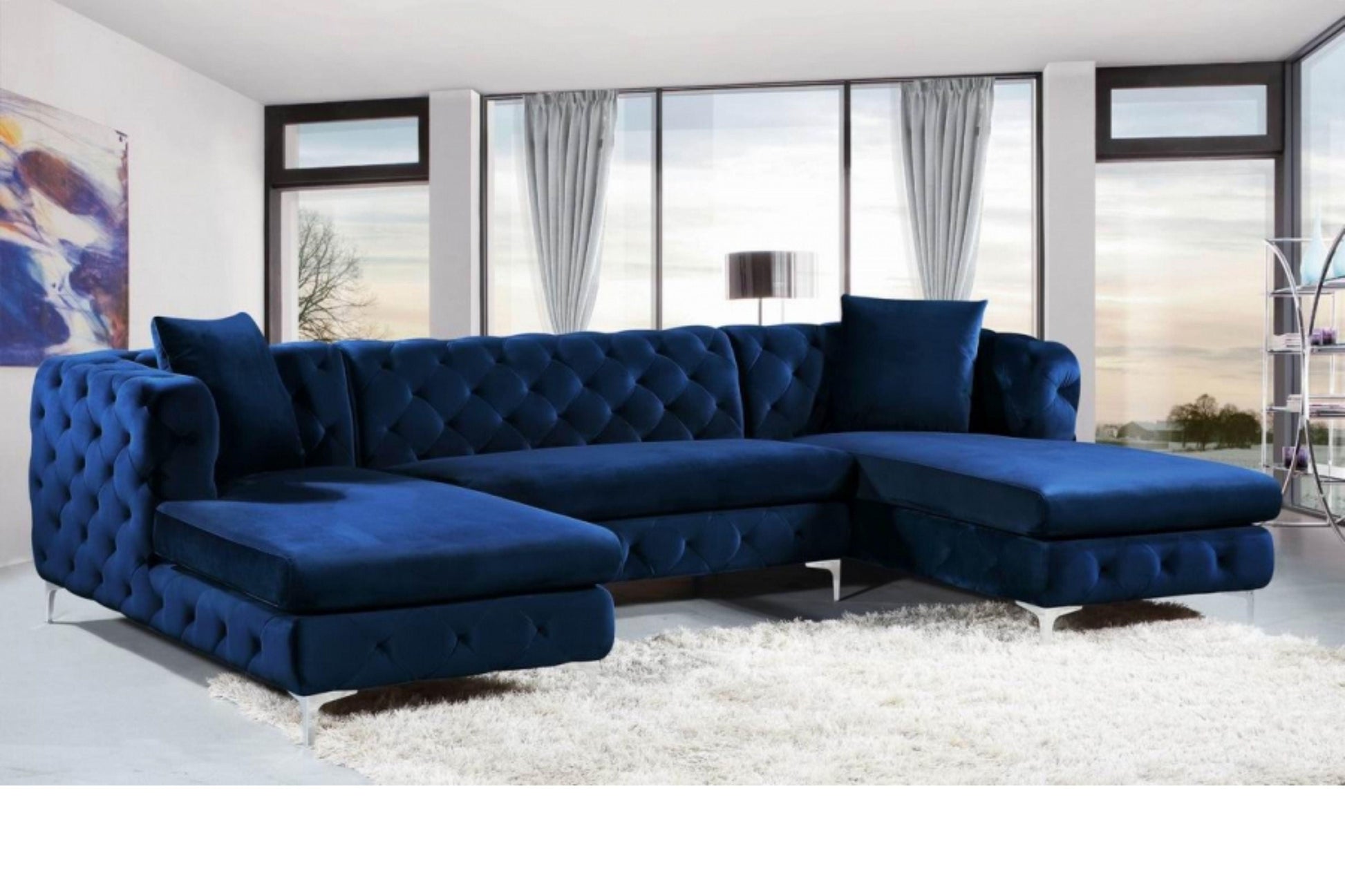 Gail Velvet 3pc. Sectional SKU: 664-Sectional - Venini Furniture 