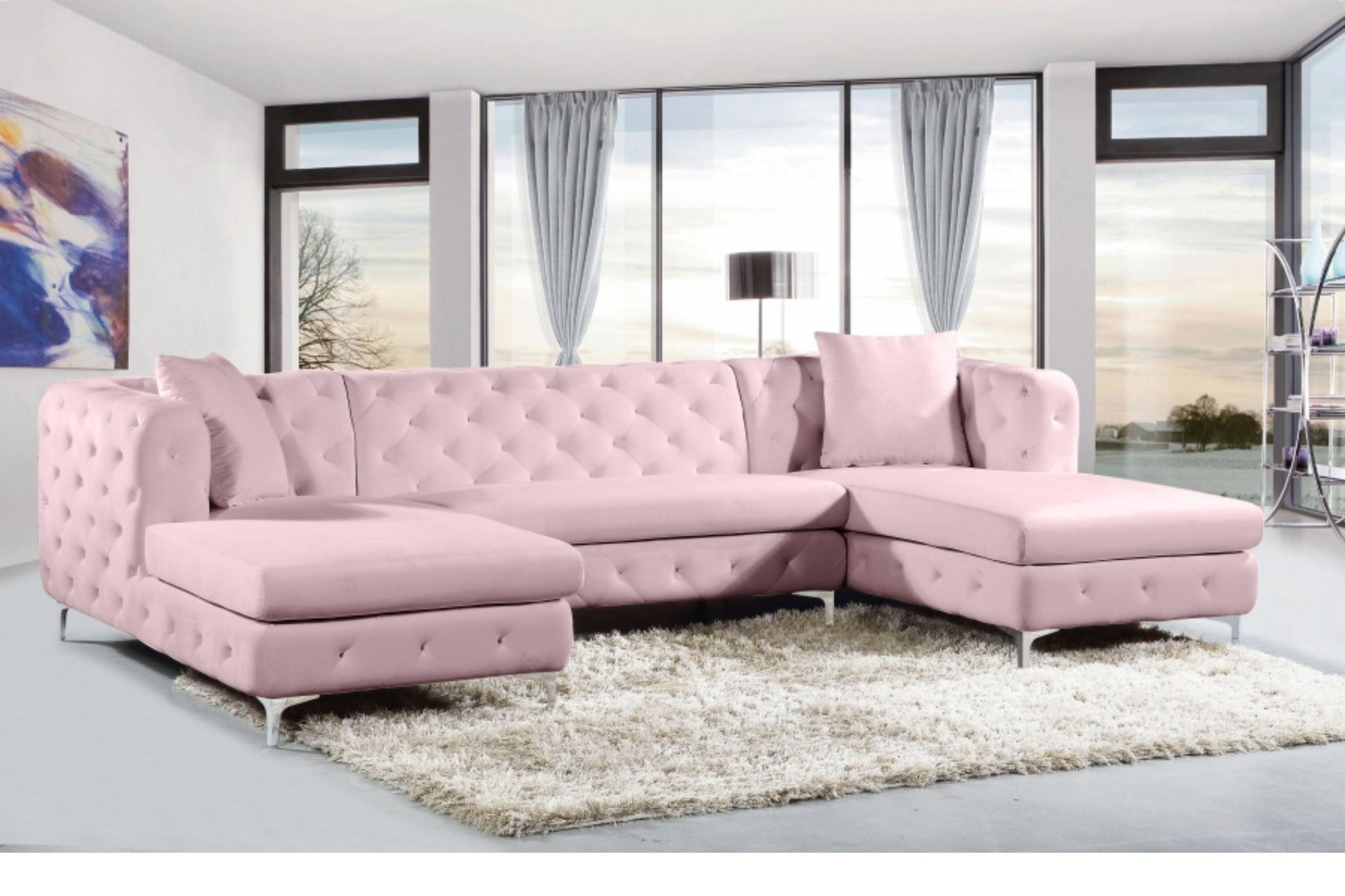 Gail Velvet 3pc. Sectional SKU: 664-Sectional - Venini Furniture 