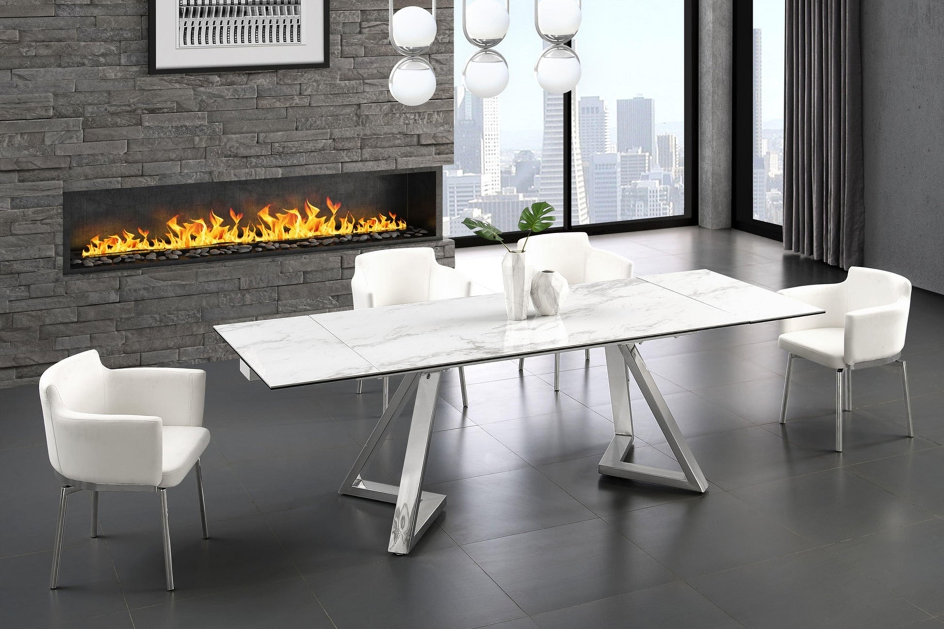 dining table in modern white and gray ceramic