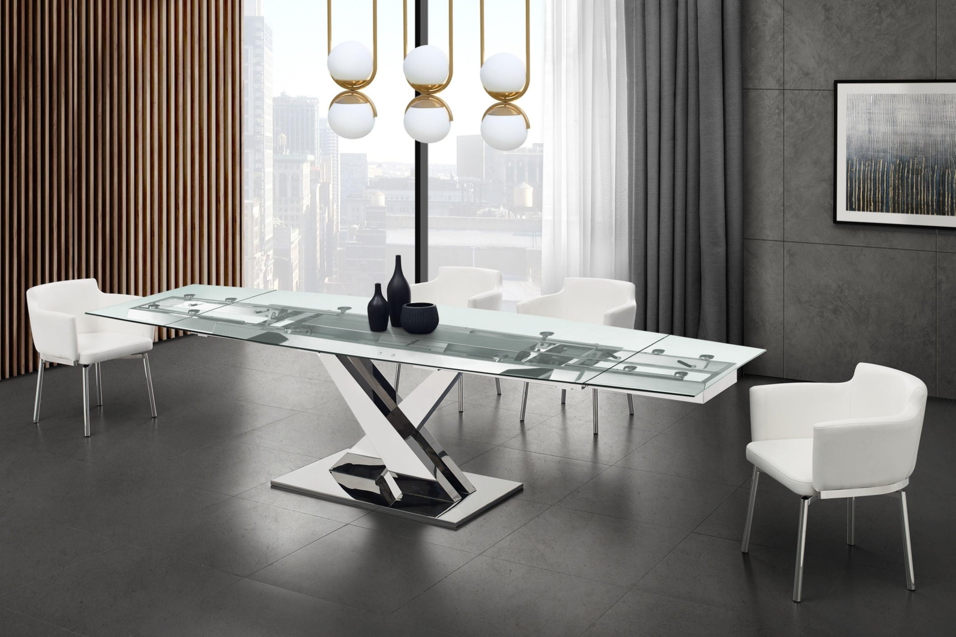 X BASE dining table with polished stainless steel - Venini Furniture 